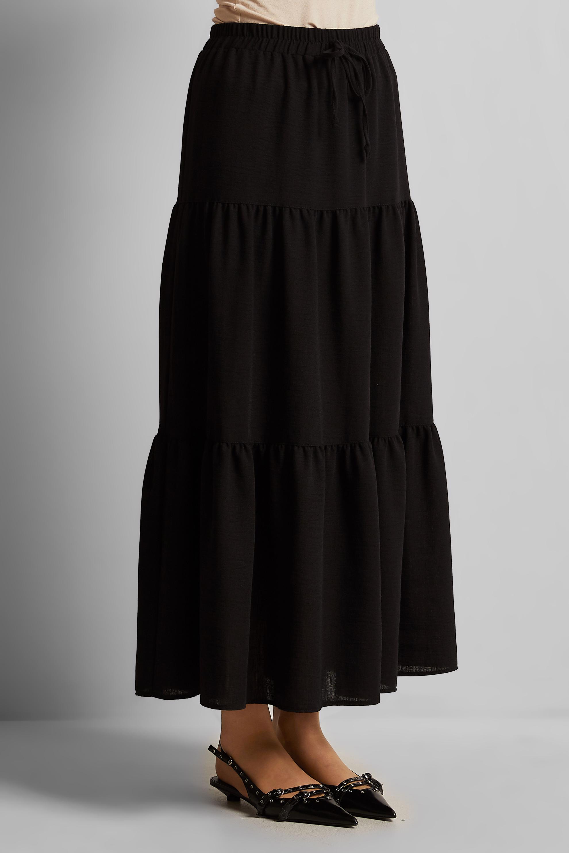 Tesettür giyim SİYAH KATLI BELİ LASTİKLİ ETEK 60695