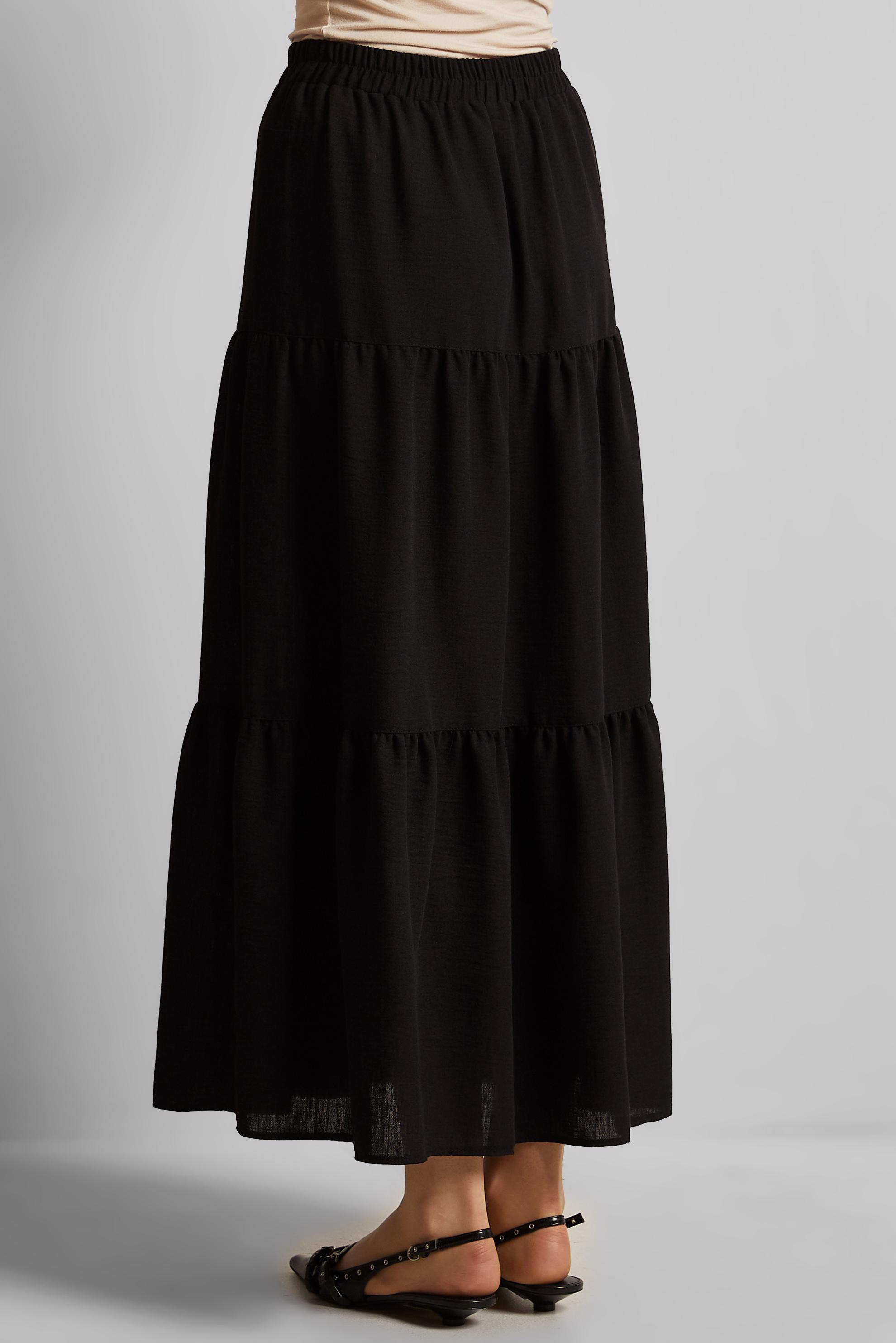 Tesettür giyim SİYAH KATLI BELİ LASTİKLİ ETEK 60695