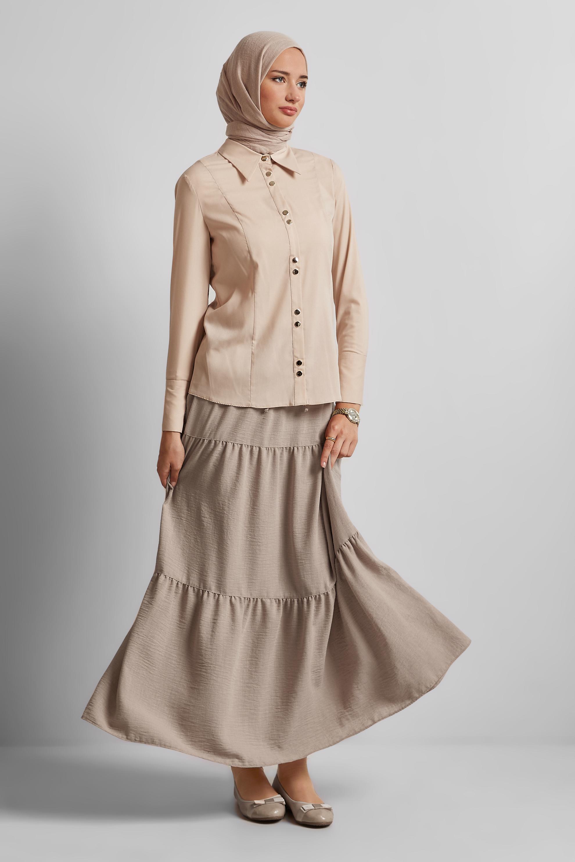 Hijab clothing BEIGE ELASTIC WAIST SKIRT 60695