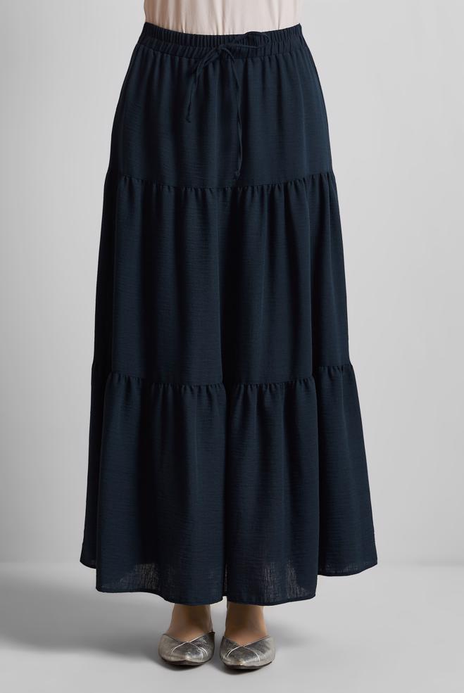 Tesettür giyim  KATLI BELİ LASTİKLİ ETEK 60695 - ALVİNA