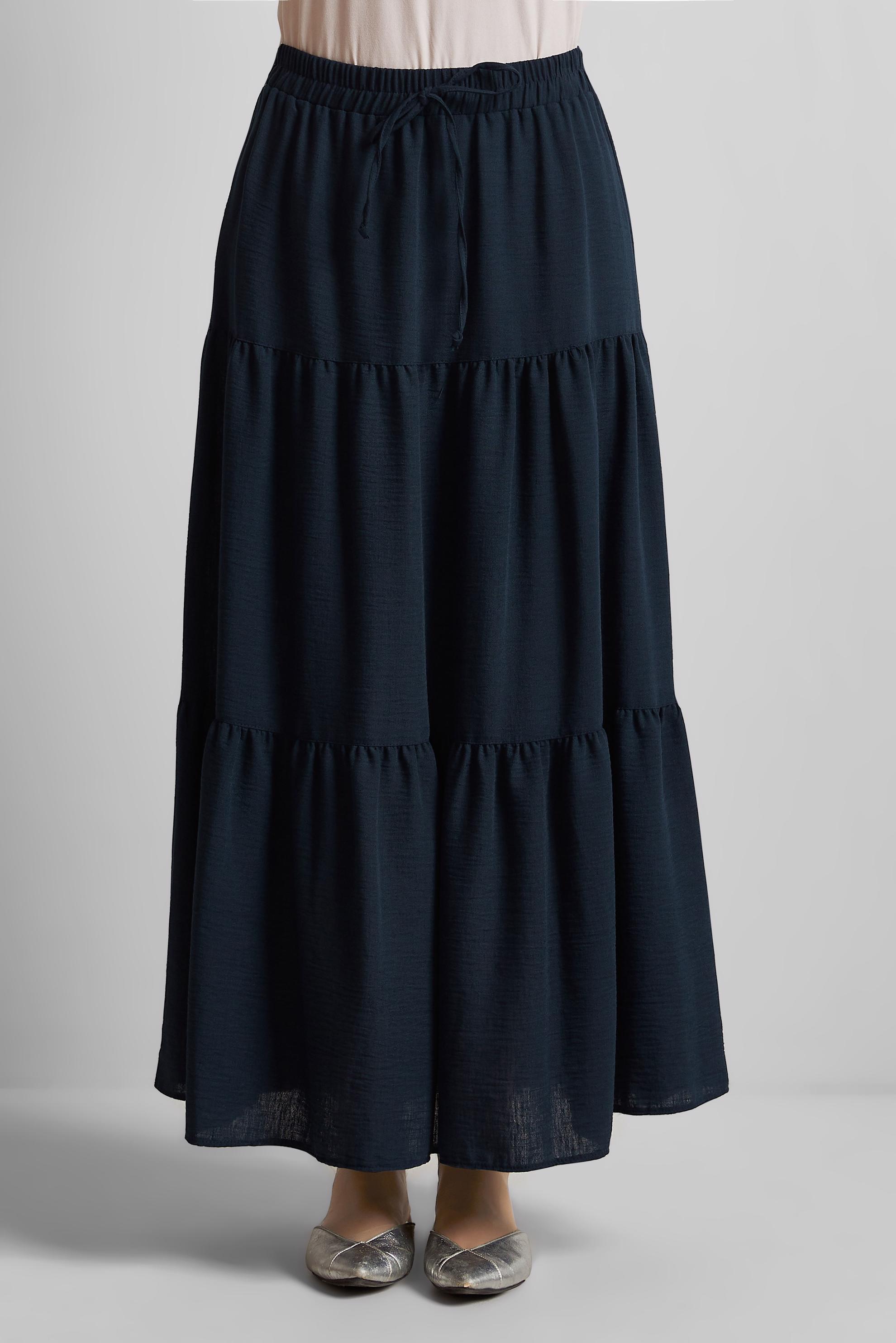 Tesettür giyim LACİVERT KATLI BELİ LASTİKLİ ETEK 60695