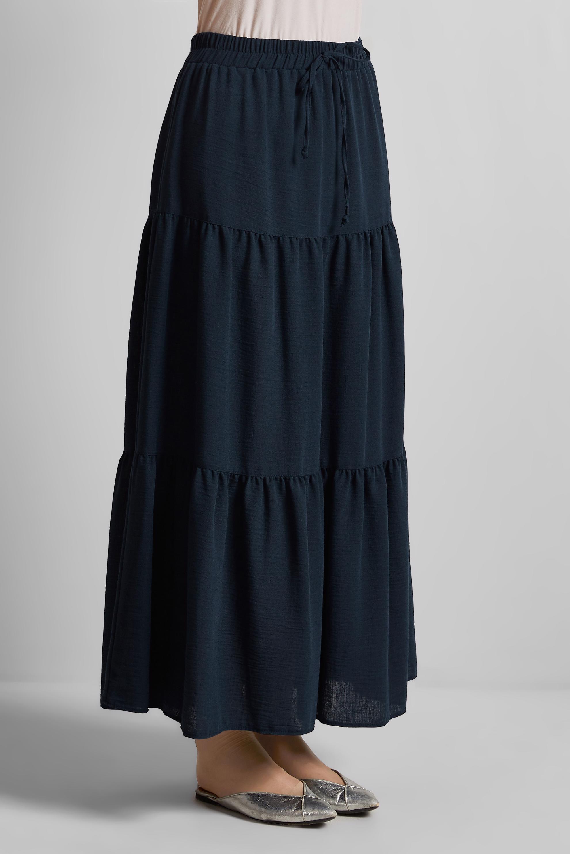 Tesettür giyim LACİVERT KATLI BELİ LASTİKLİ ETEK 60695