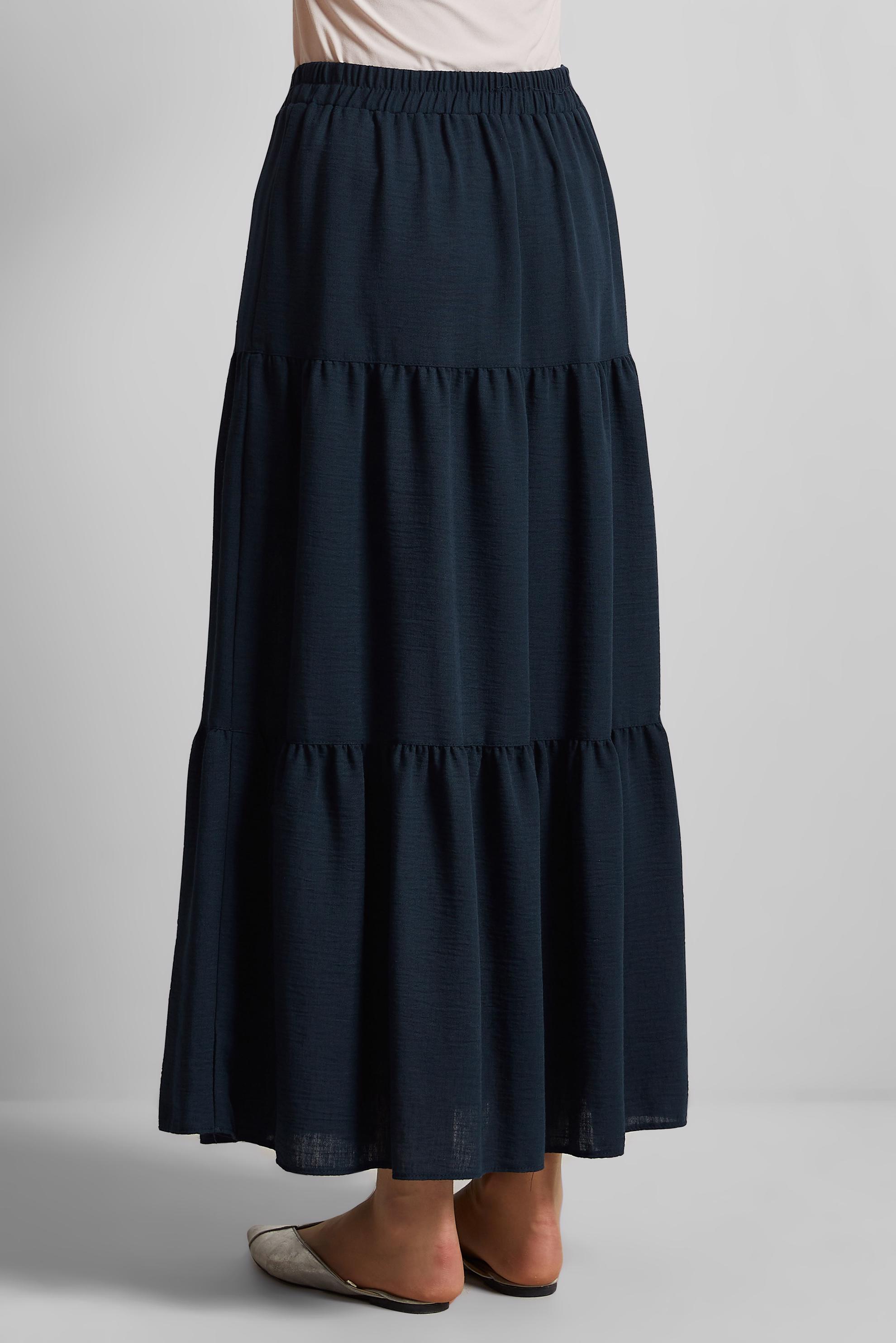 Tesettür giyim LACİVERT KATLI BELİ LASTİKLİ ETEK 60695