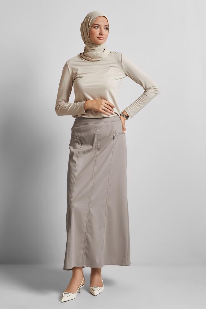 Tesettür giyim BEJ DÜZ ETEK 60696 - ALVİNA