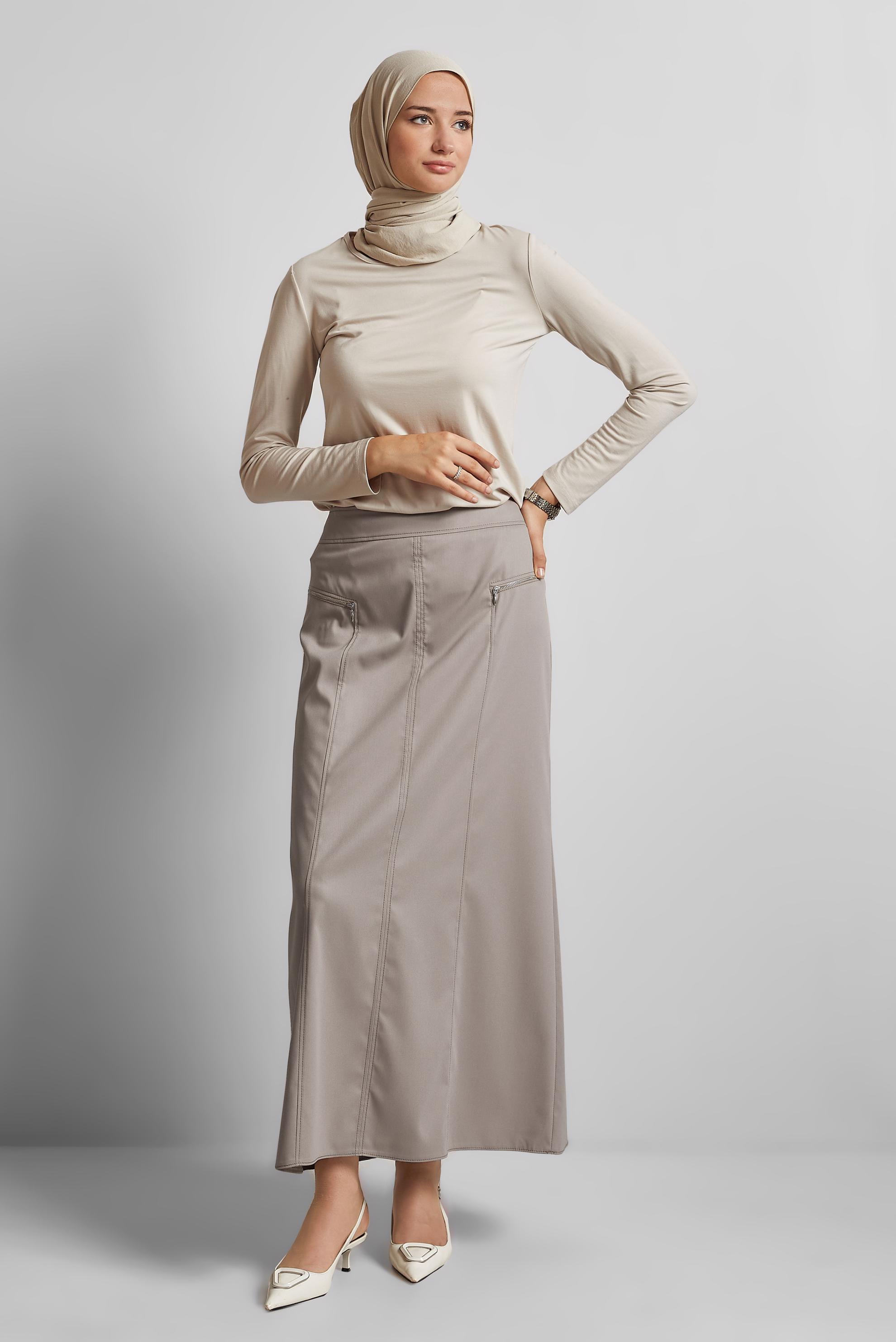 Tesettür giyim BEJ DÜZ ETEK 60696