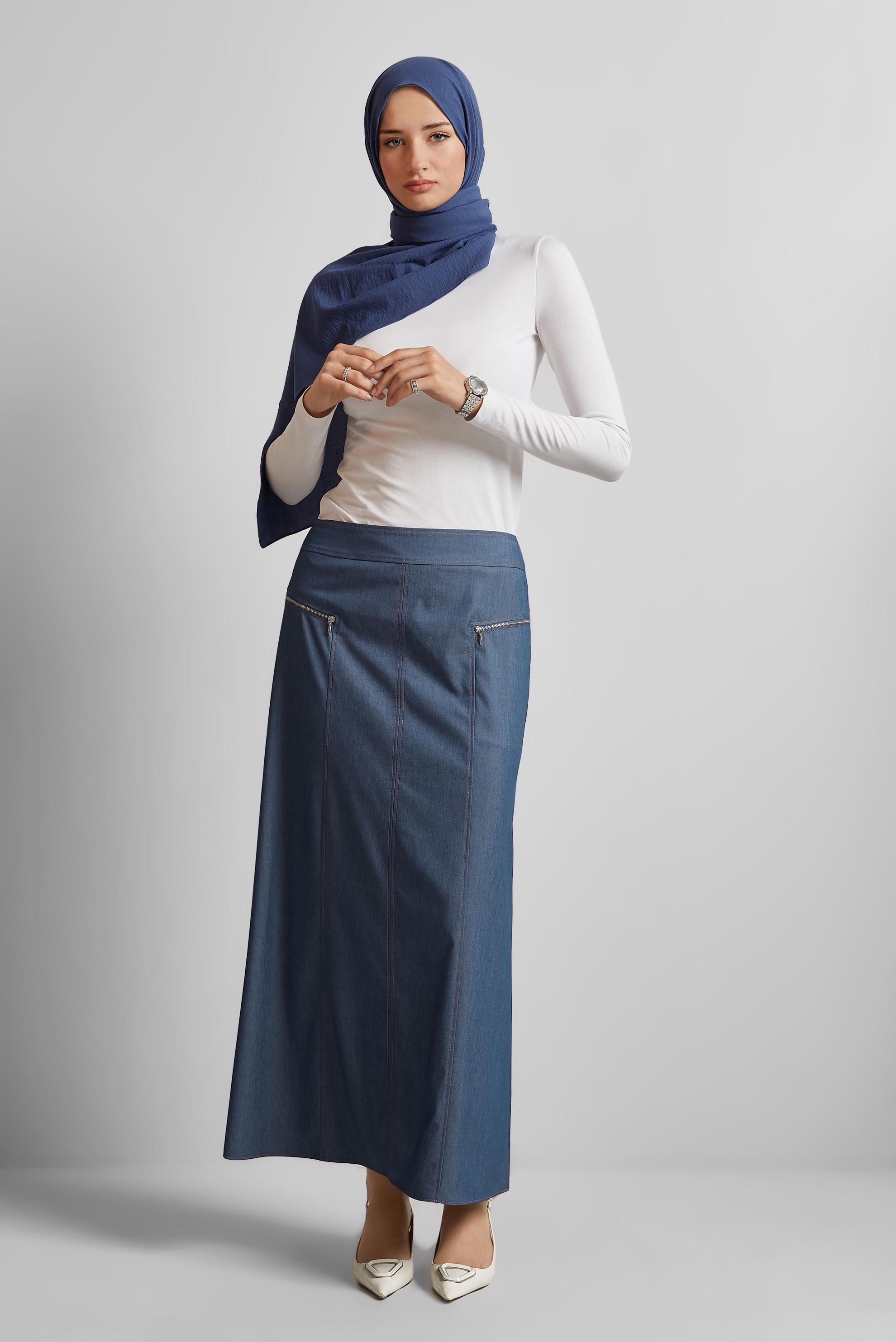 Tesettür giyim LACİVERT DÜZ ETEK 60696