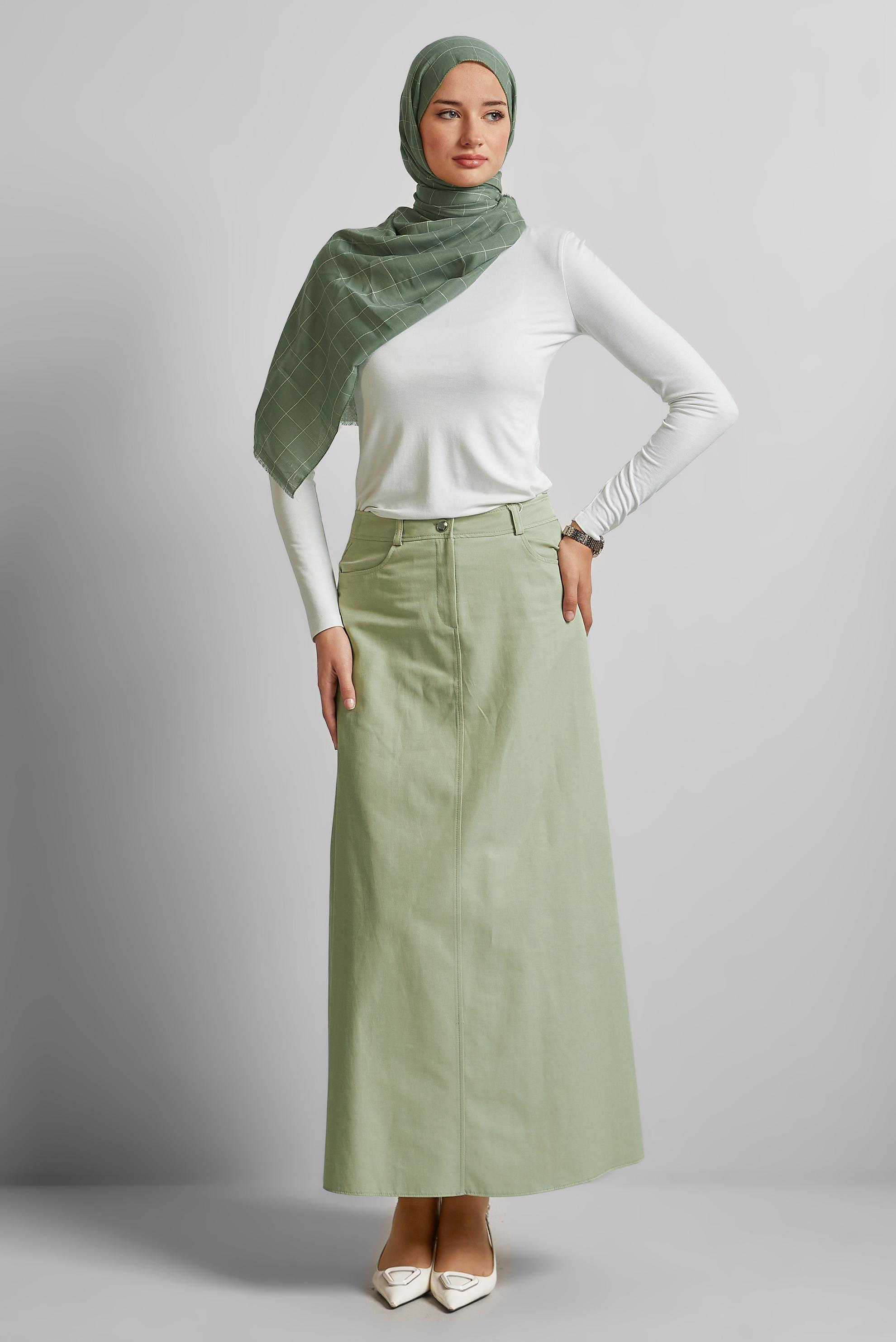 Tesettür giyim YEŞİL DÜZ ETEK 60697