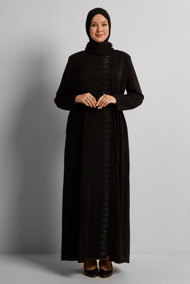 Vêtements hijab NOIR COUCHE DE FINITION BRODÉE GEMME 80120 - ALVİNA