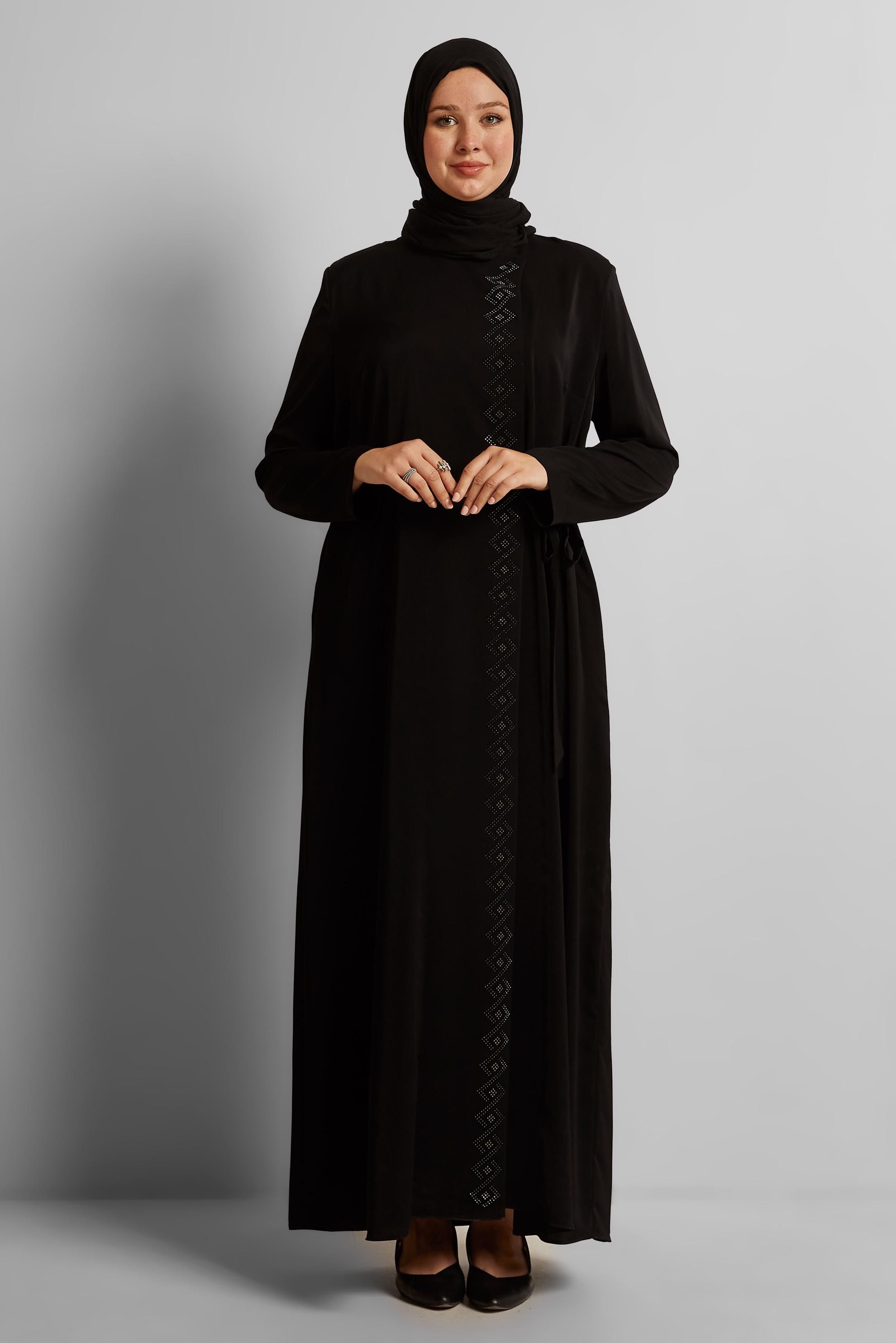 Vêtements hijab NOIR COUCHE DE FINITION BRODÉE GEMME 80120