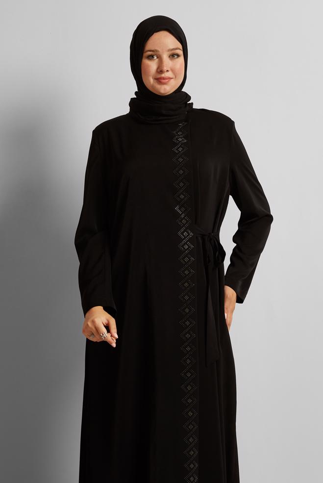 Vêtements hijab NOIR COUCHE DE FINITION BRODÉE GEMME 80120 - ALVİNA