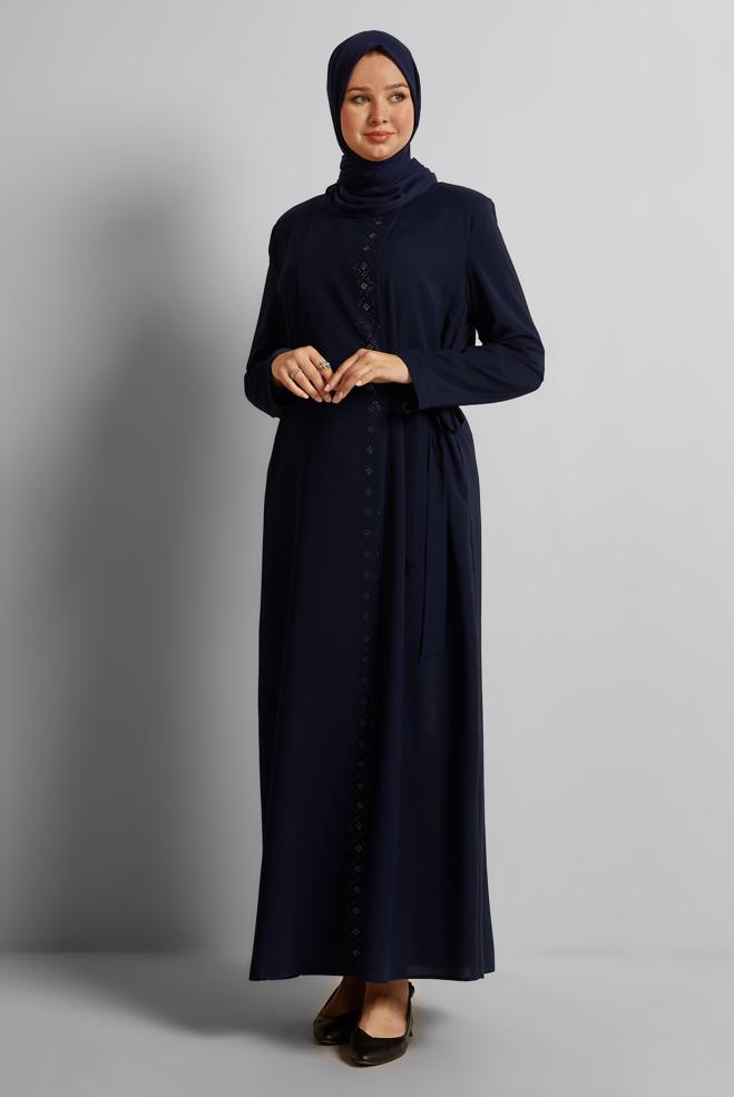 Vêtements hijab BLEU MARINE COUCHE DE FINITION BRODÉE GEMME 80120 - ALVİNA