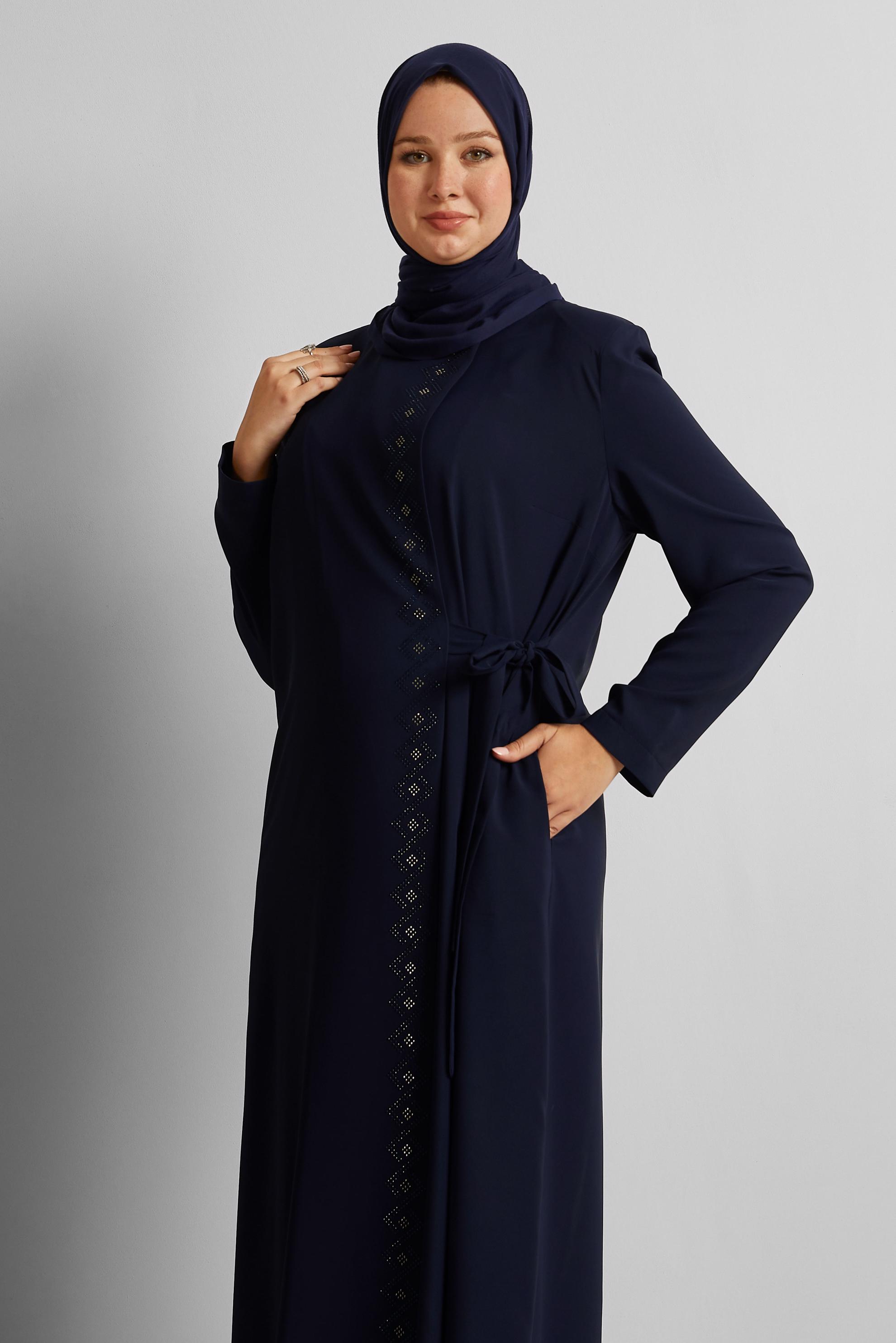 Vêtements hijab BLEU MARINE COUCHE DE FINITION BRODÉE GEMME 80120