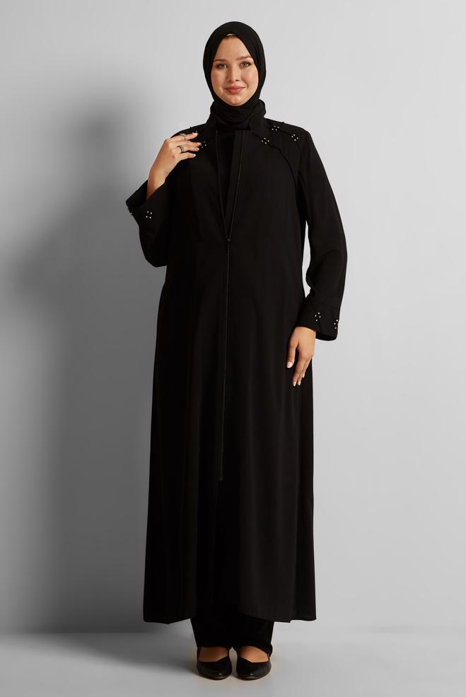 Hijab clothing BLACK ABAYA WITH GEM 80121 - ALVİNA