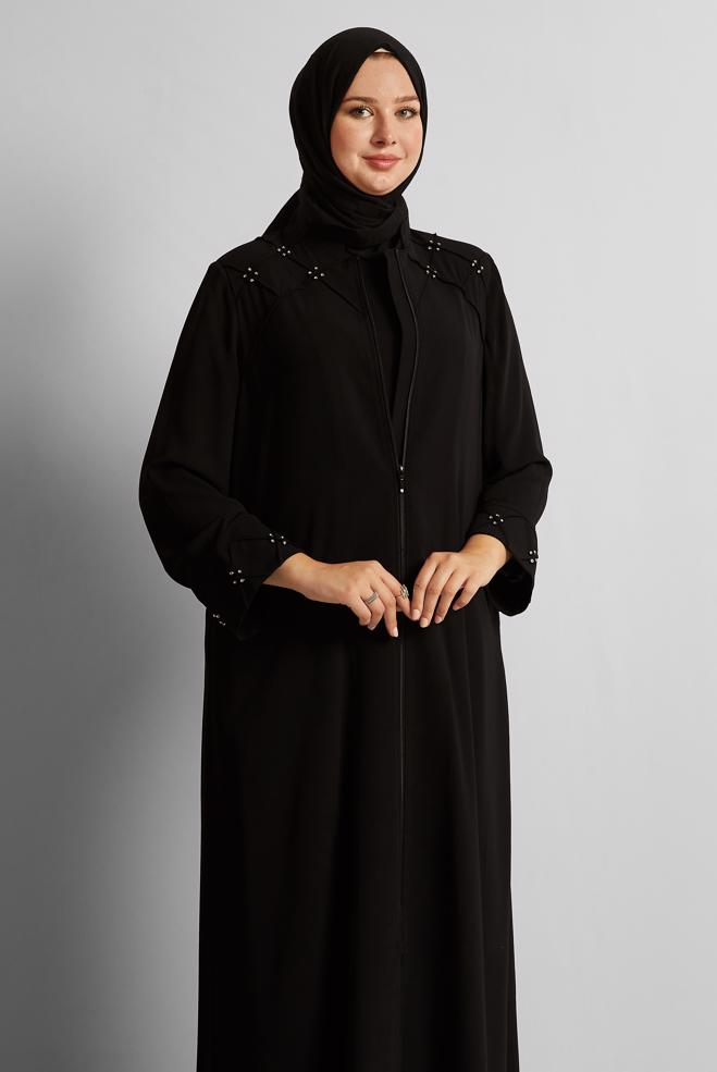 Hijab clothing BLACK ABAYA WITH GEM 80121 - ALVİNA