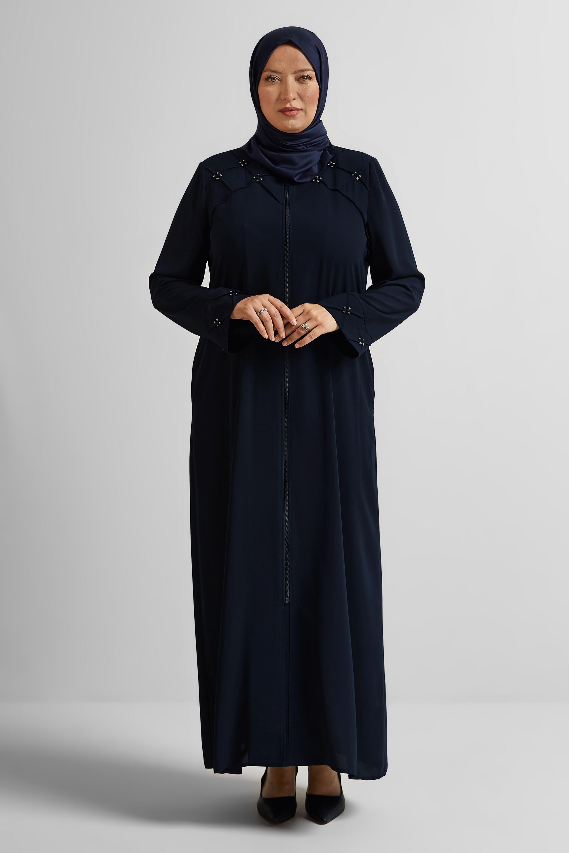 Vêtements hijab BLEU MARINE ABAYA AVEC DÉTAILS DE PIERRES 80121