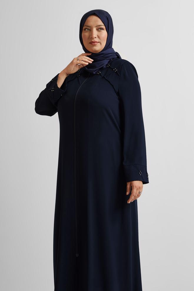 Hijab clothing NAVY BLUE ABAYA WITH GEM 80121 - ALVİNA