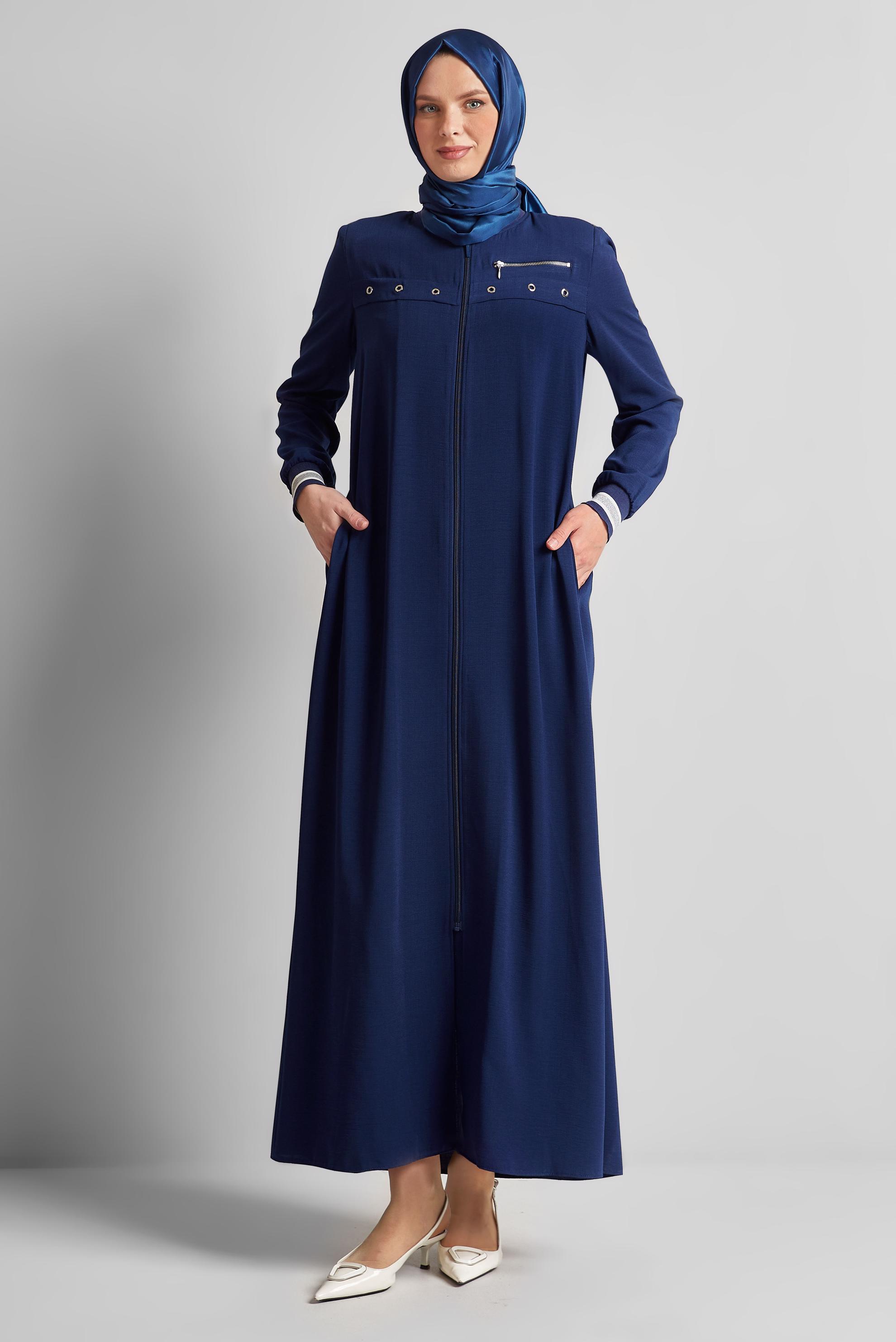Vêtements hijab BLEU MARINE ABAYA EN LIN 80123