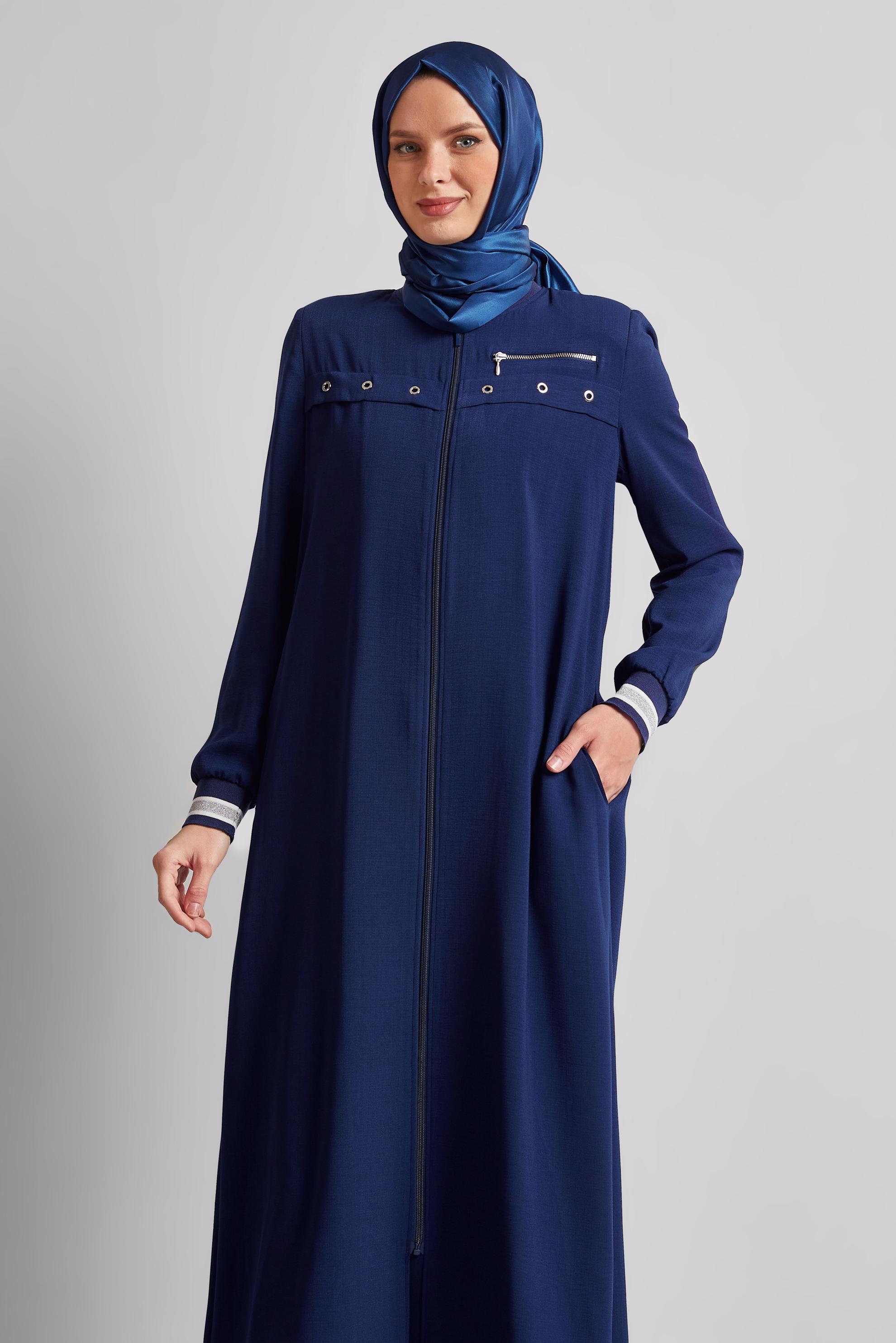 Vêtements hijab BLEU MARINE ABAYA EN LIN 80123