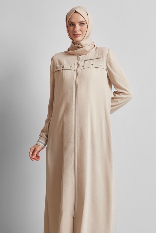Vêtements hijab BEIGE ABAYA EN LIN 80123 - ALVİNA