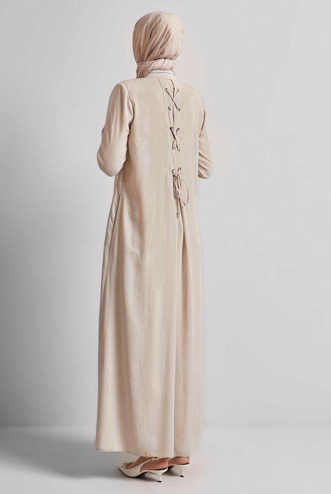 Vêtements hijab BEIGE ABAYA EN LIN 80123 - ALVİNA