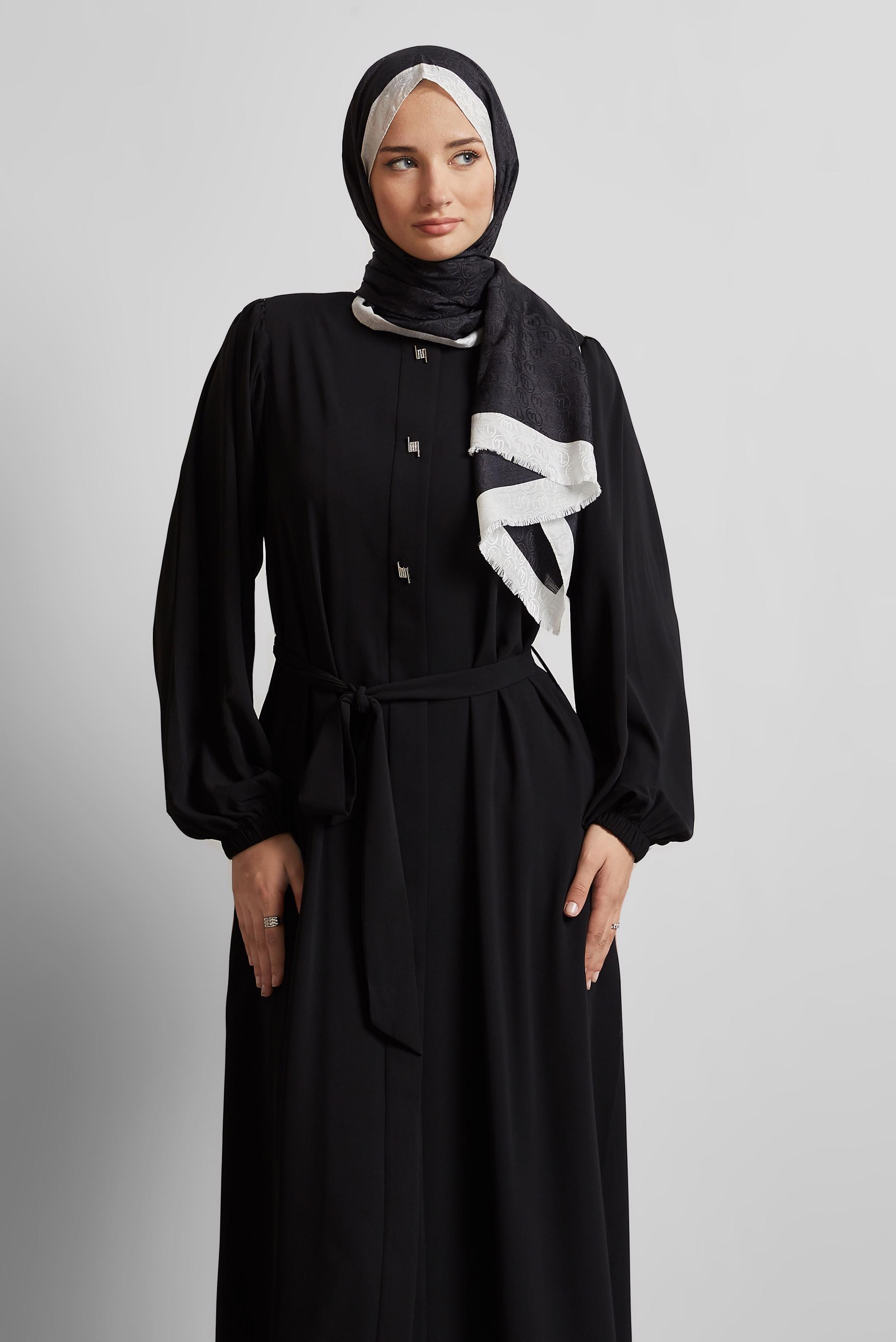Vêtements hijab NOIR ABAYA CEINTURÉE 80125