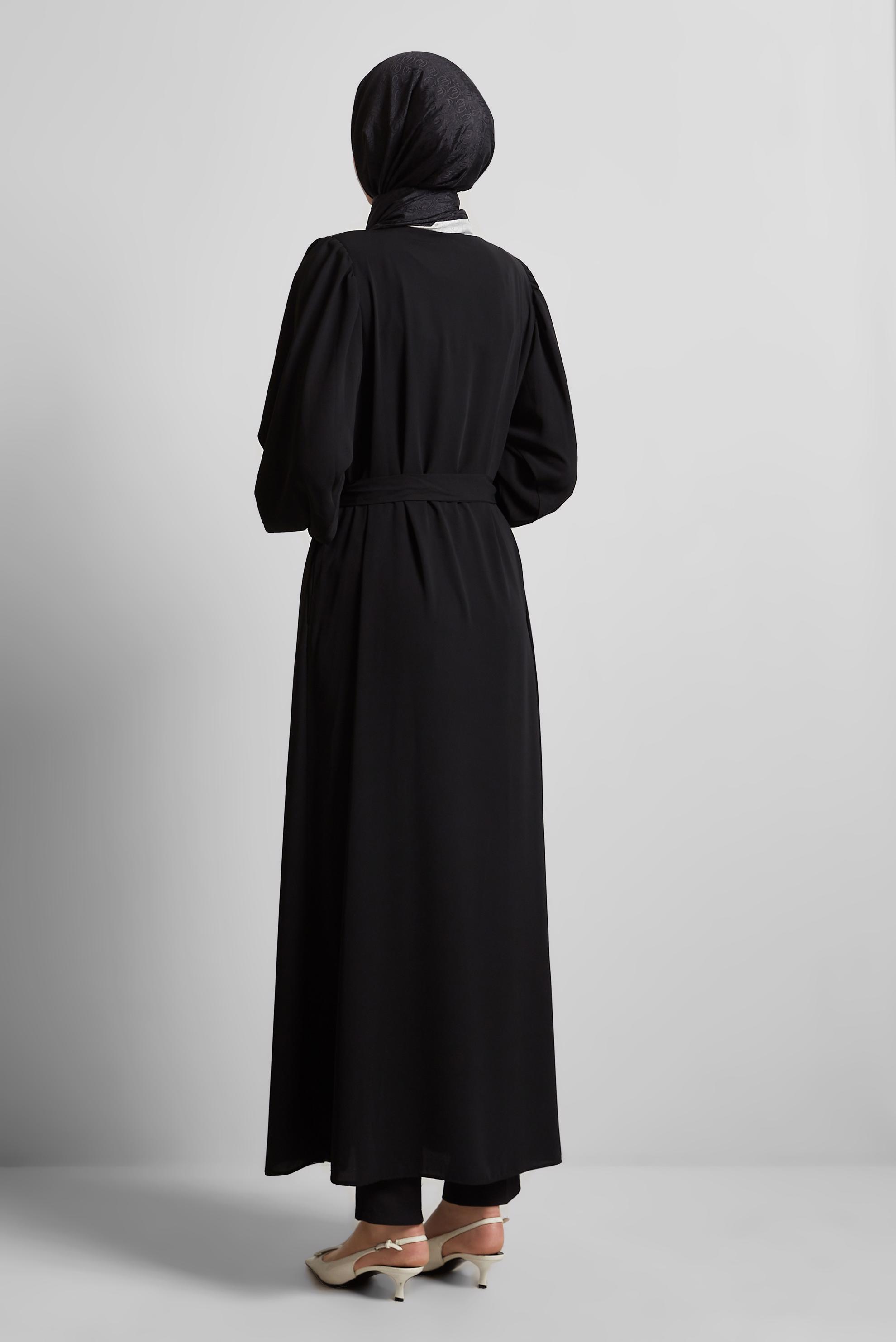 Vêtements hijab NOIR ABAYA CEINTURÉE 80125