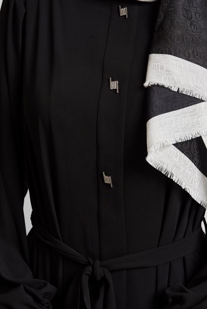 Vêtements hijab NOIR ABAYA CEINTURÉE 80125 - ALVİNA