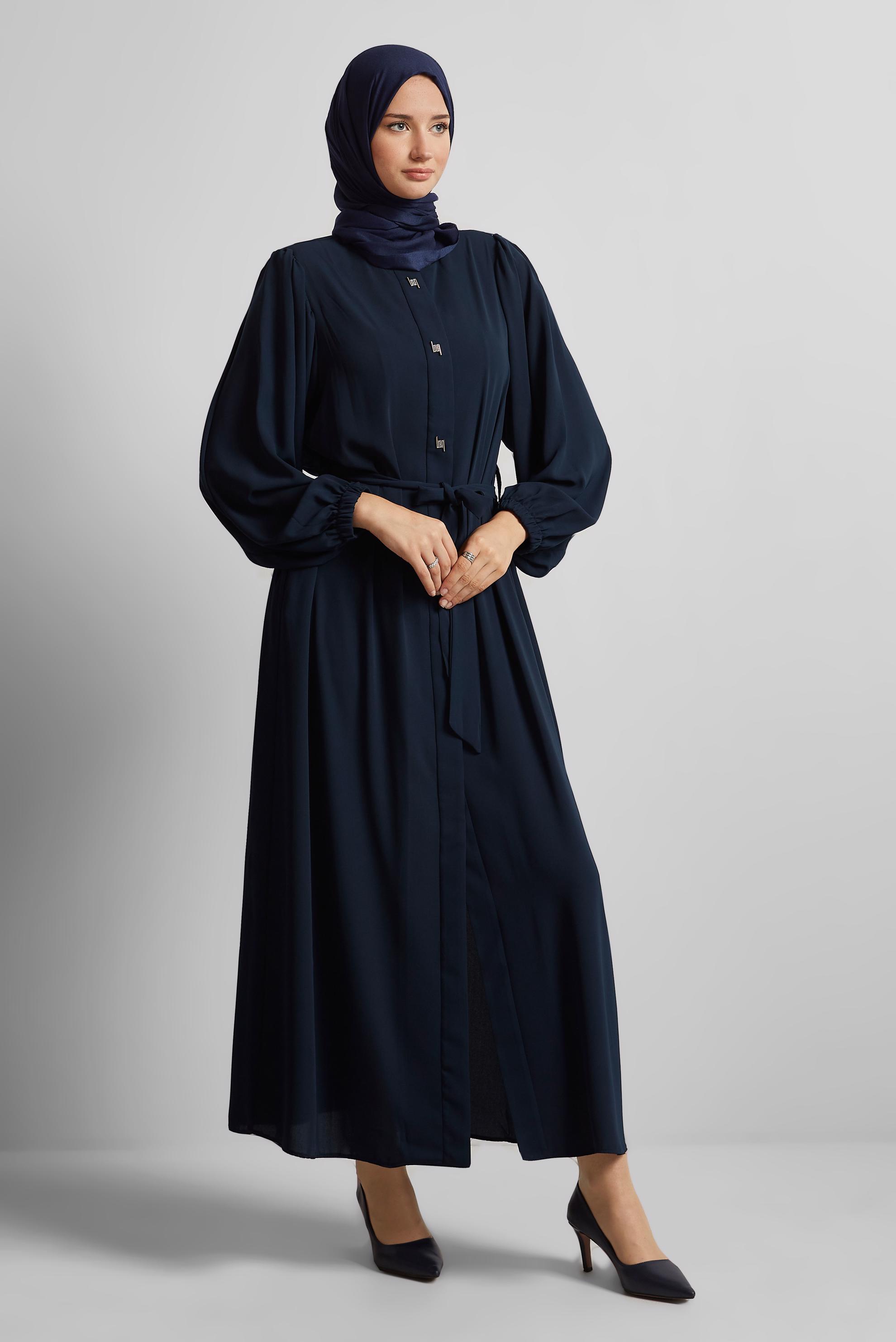 Vêtements hijab BLEU MARINE ABAYA CEINTURÉE 80125