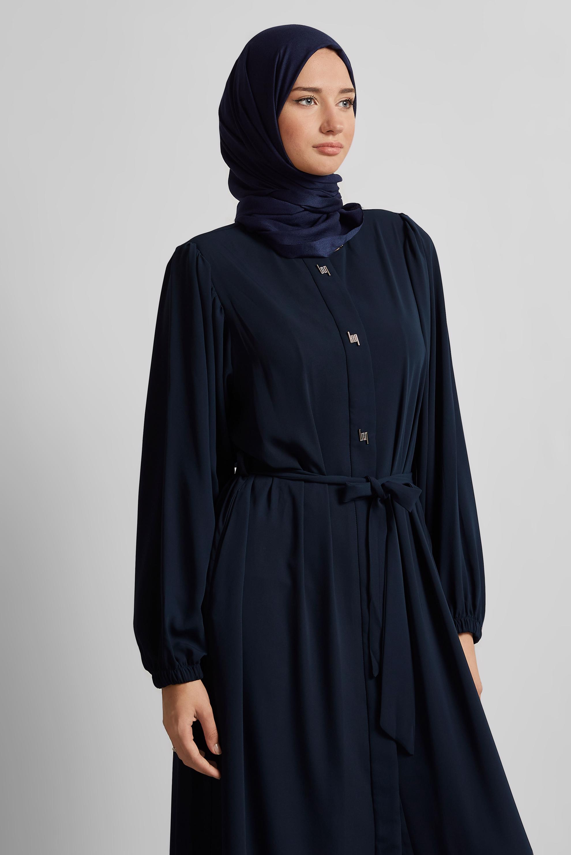 Vêtements hijab BLEU MARINE ABAYA CEINTURÉE 80125