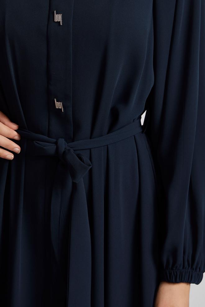 Vêtements hijab BLEU MARINE ABAYA CEINTURÉE 80125 - ALVİNA