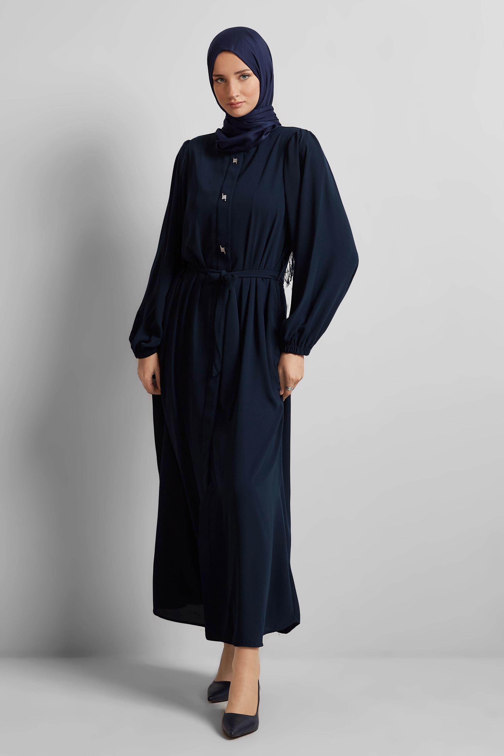 Vêtements hijab BLEU MARINE ABAYA CEINTURÉE 80125