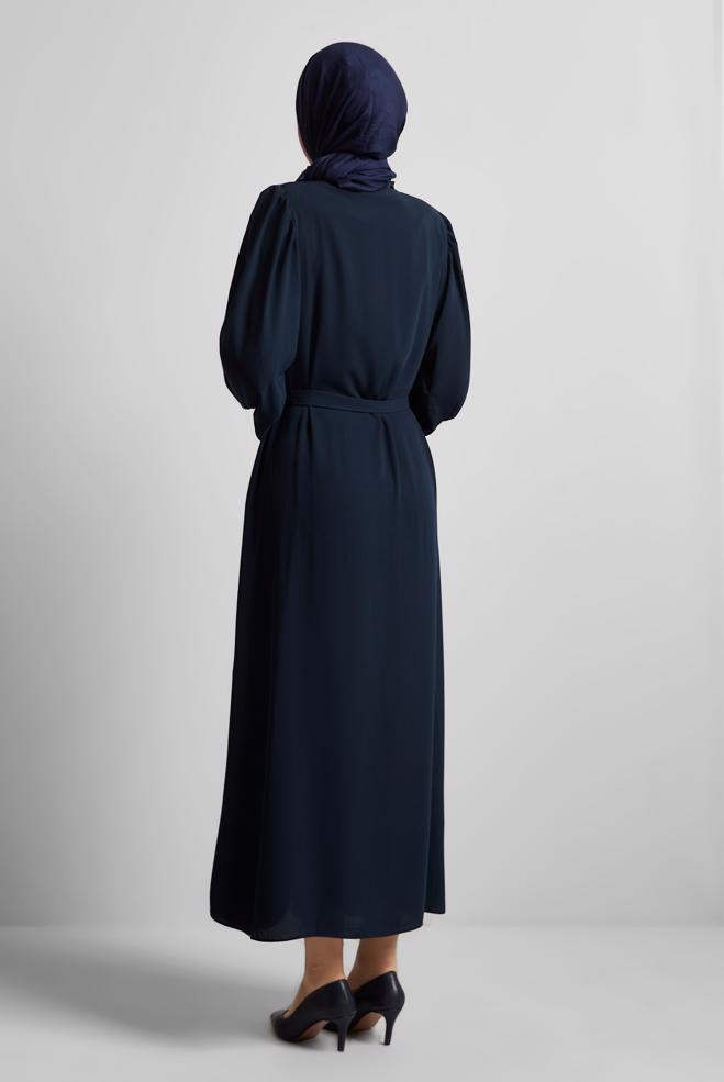 Vêtements hijab BLEU MARINE ABAYA CEINTURÉE 80125 - ALVİNA