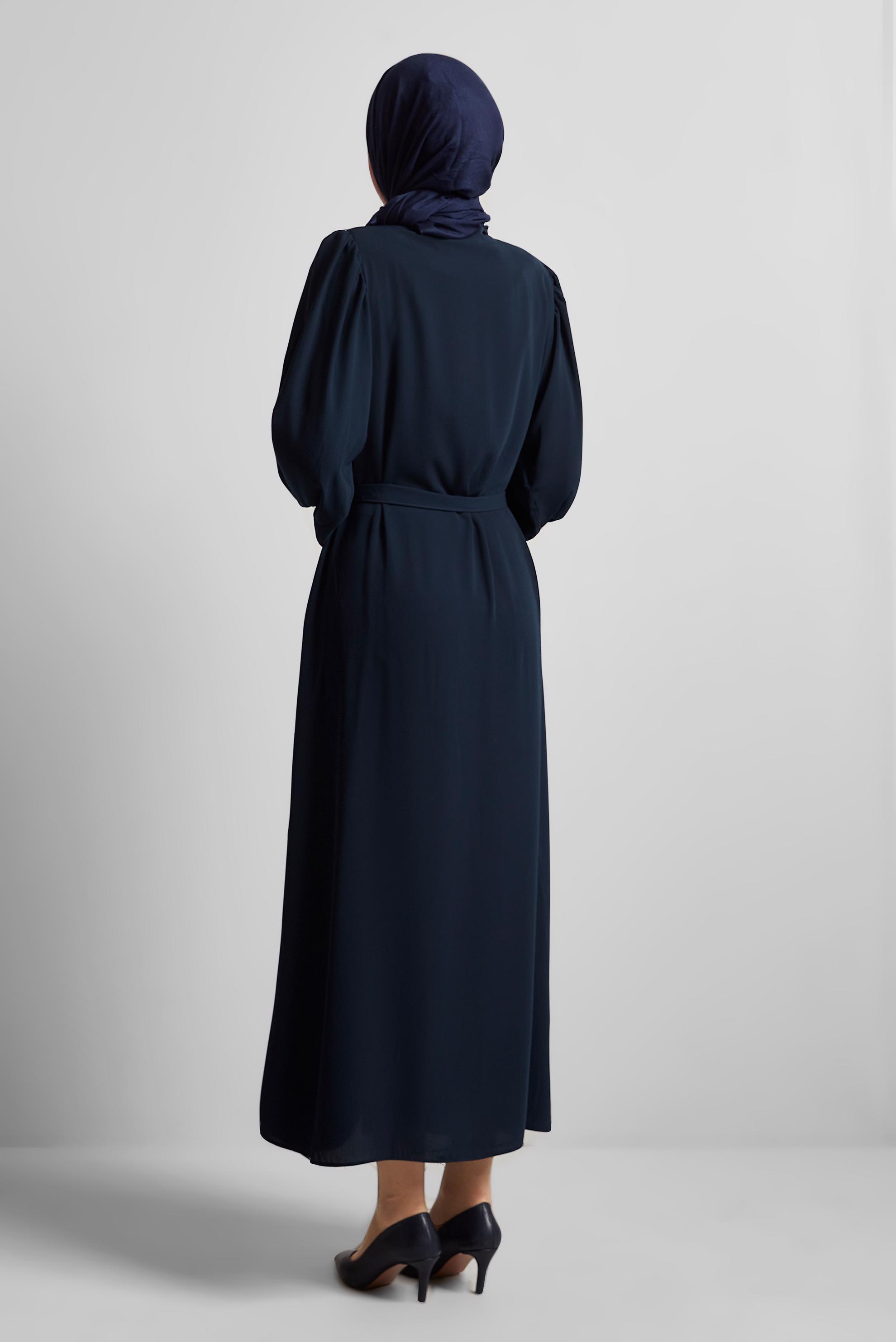 Vêtements hijab BLEU MARINE ABAYA CEINTURÉE 80125