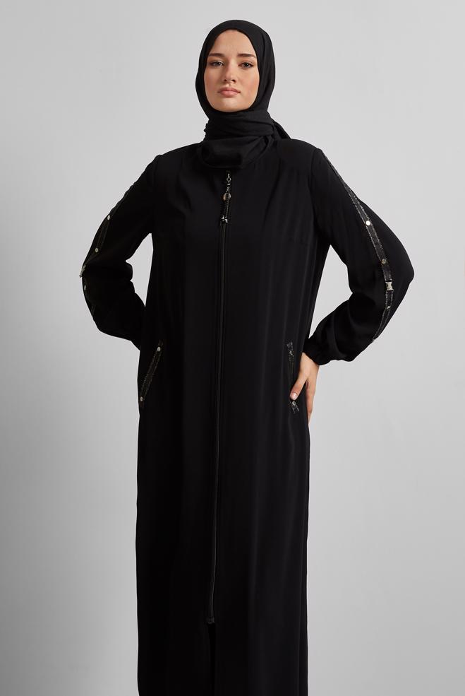 Vêtements hijab NOIR ABAYA ZIPPÉE 80127 - ALVİNA