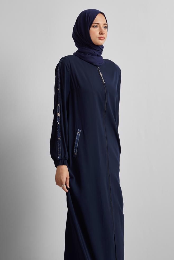 Vêtements hijab BLEU MARINE ABAYA ZIPPÉE 80127 - ALVİNA
