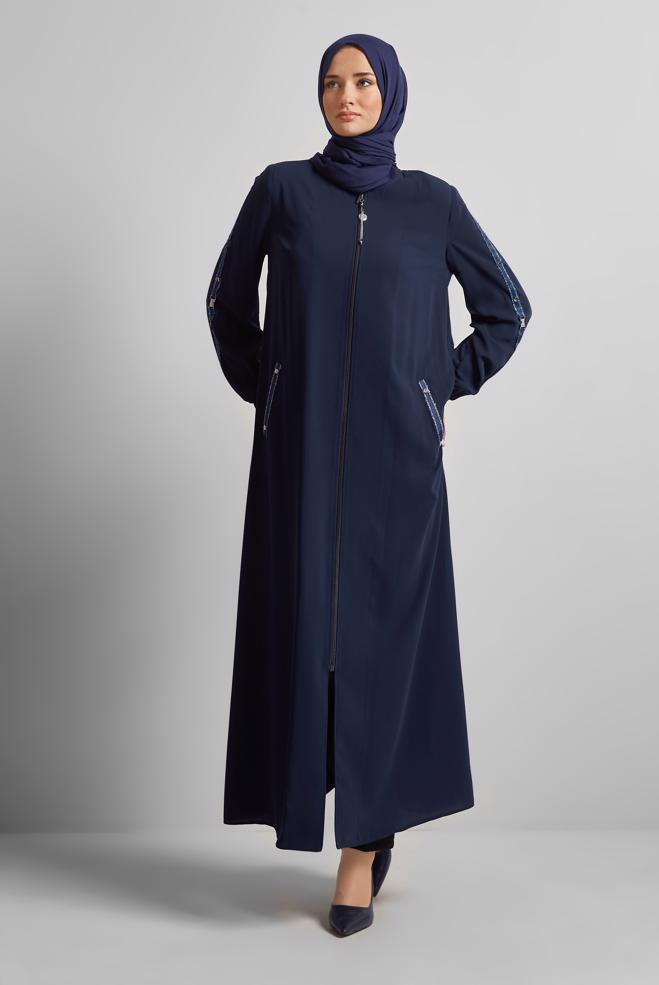 Vêtements hijab BLEU MARINE ABAYA ZIPPÉE 80127 - ALVİNA