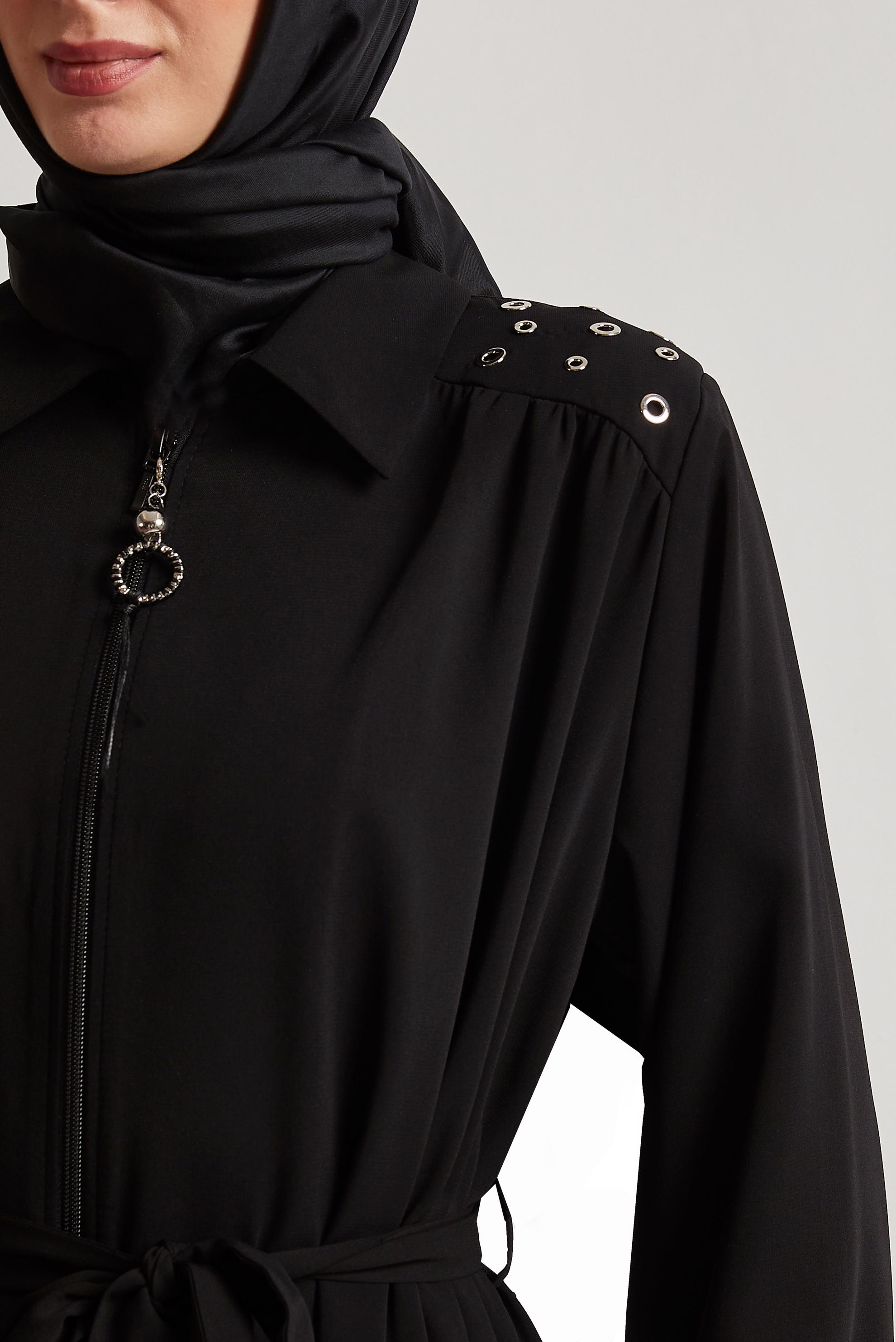 Vêtements hijab NOIR ABAYA CEINTURÉE 80128