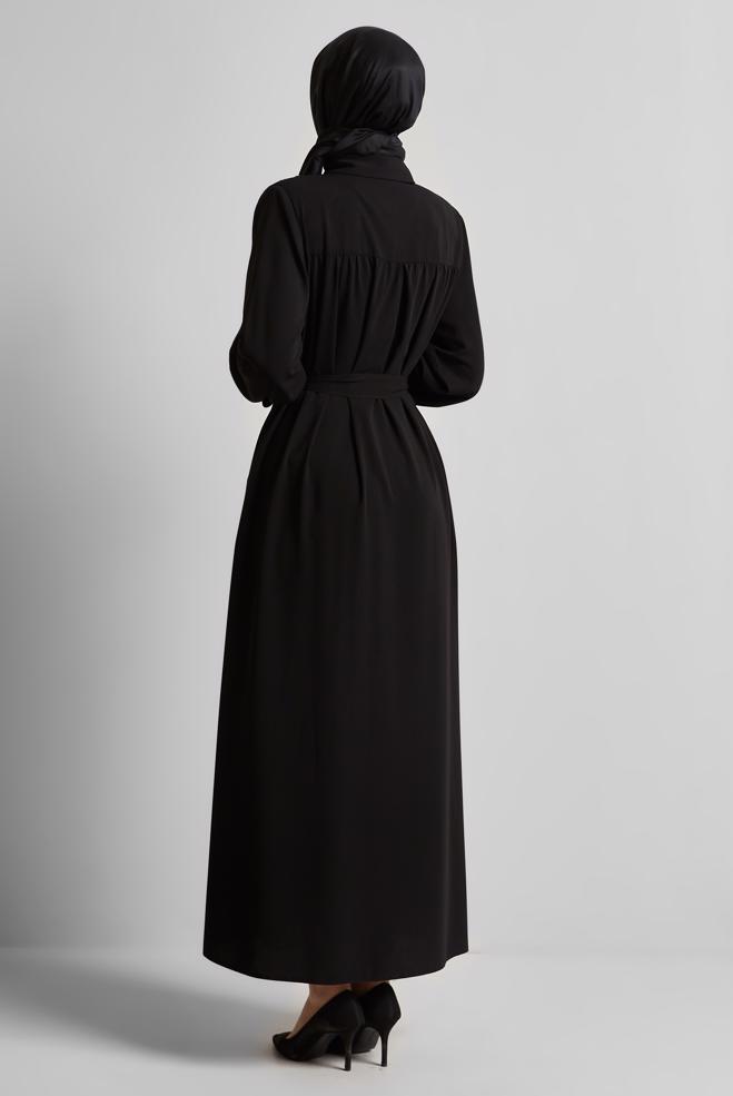 Vêtements hijab NOIR ABAYA CEINTURÉE 80128 - ALVİNA