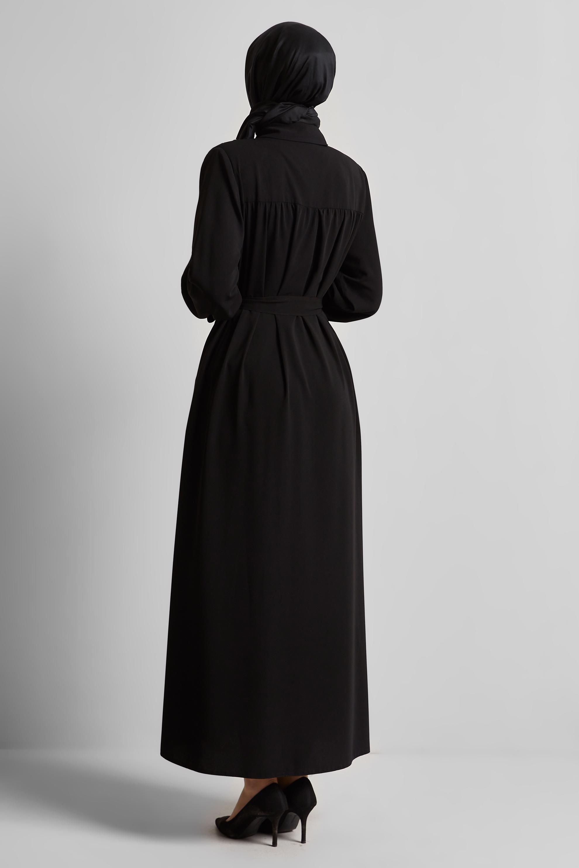 Vêtements hijab NOIR ABAYA CEINTURÉE 80128