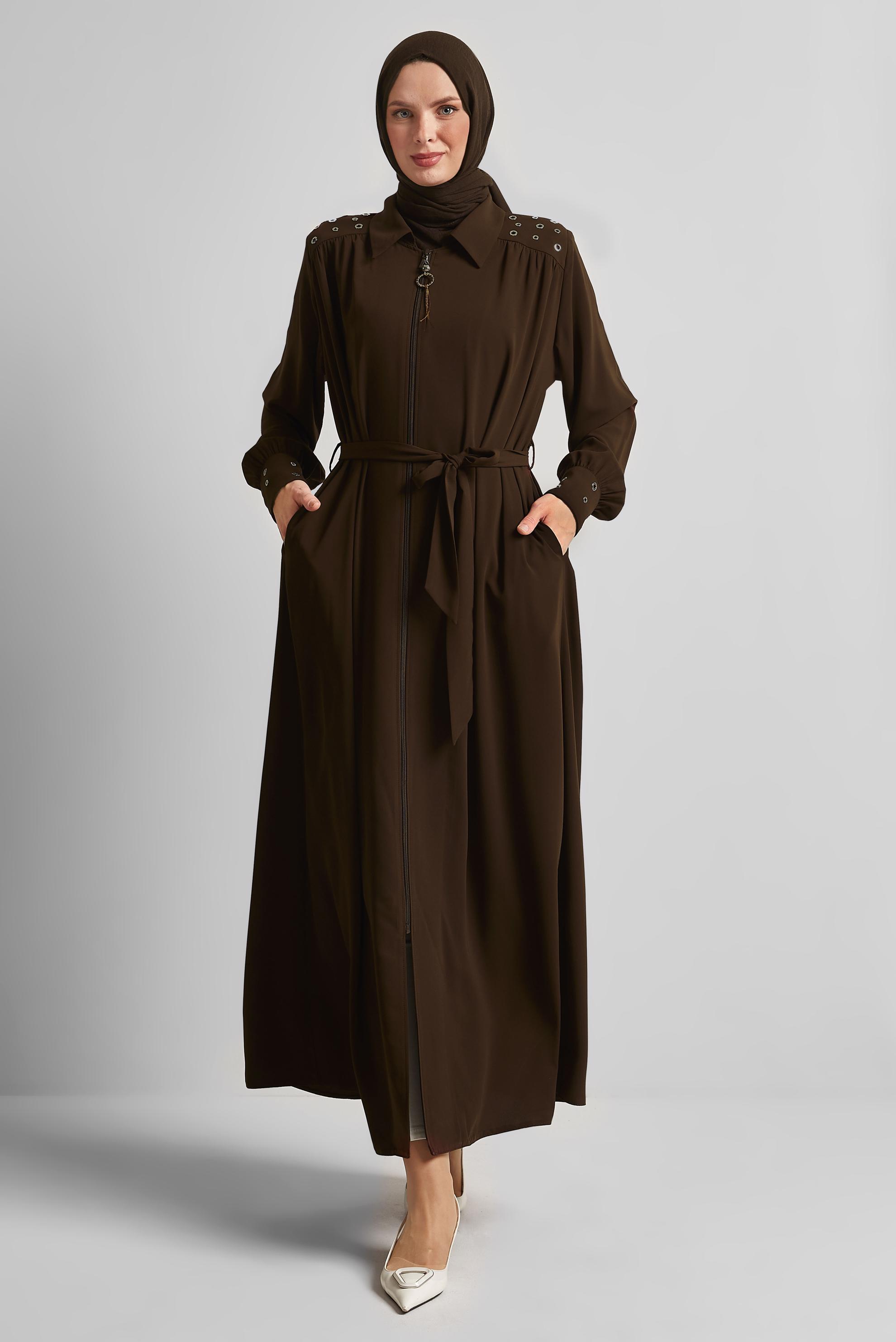 Vêtements hijab BRUN ABAYA CEINTURÉE 80128