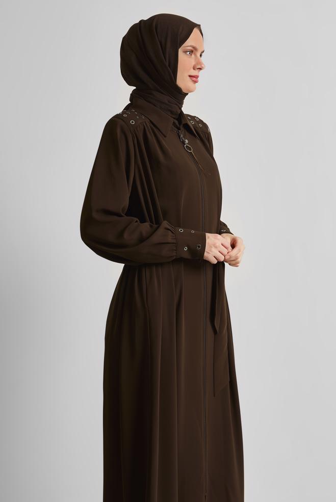 Vêtements hijab BRUN ABAYA CEINTURÉE 80128 - ALVİNA