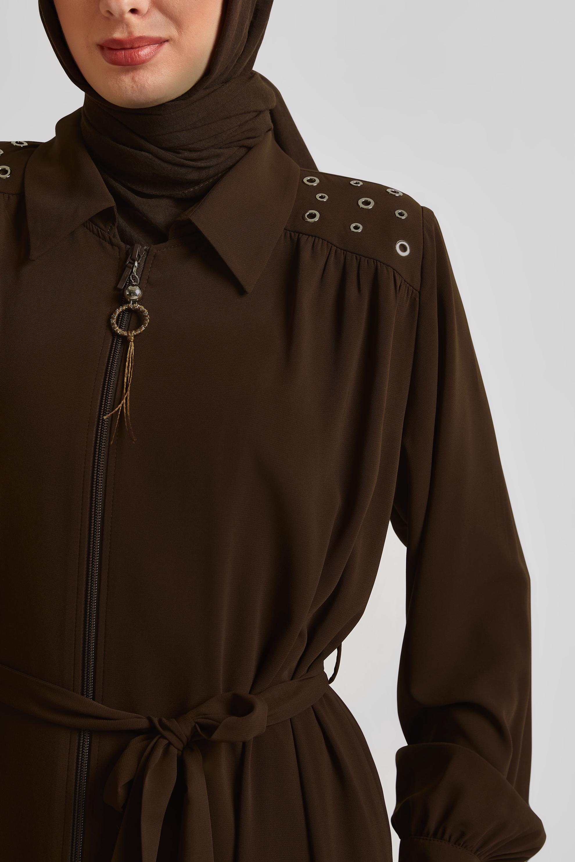 Vêtements hijab BRUN ABAYA CEINTURÉE 80128