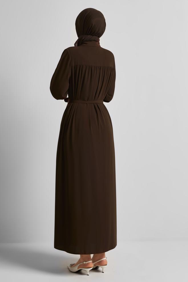 Vêtements hijab BRUN ABAYA CEINTURÉE 80128 - ALVİNA