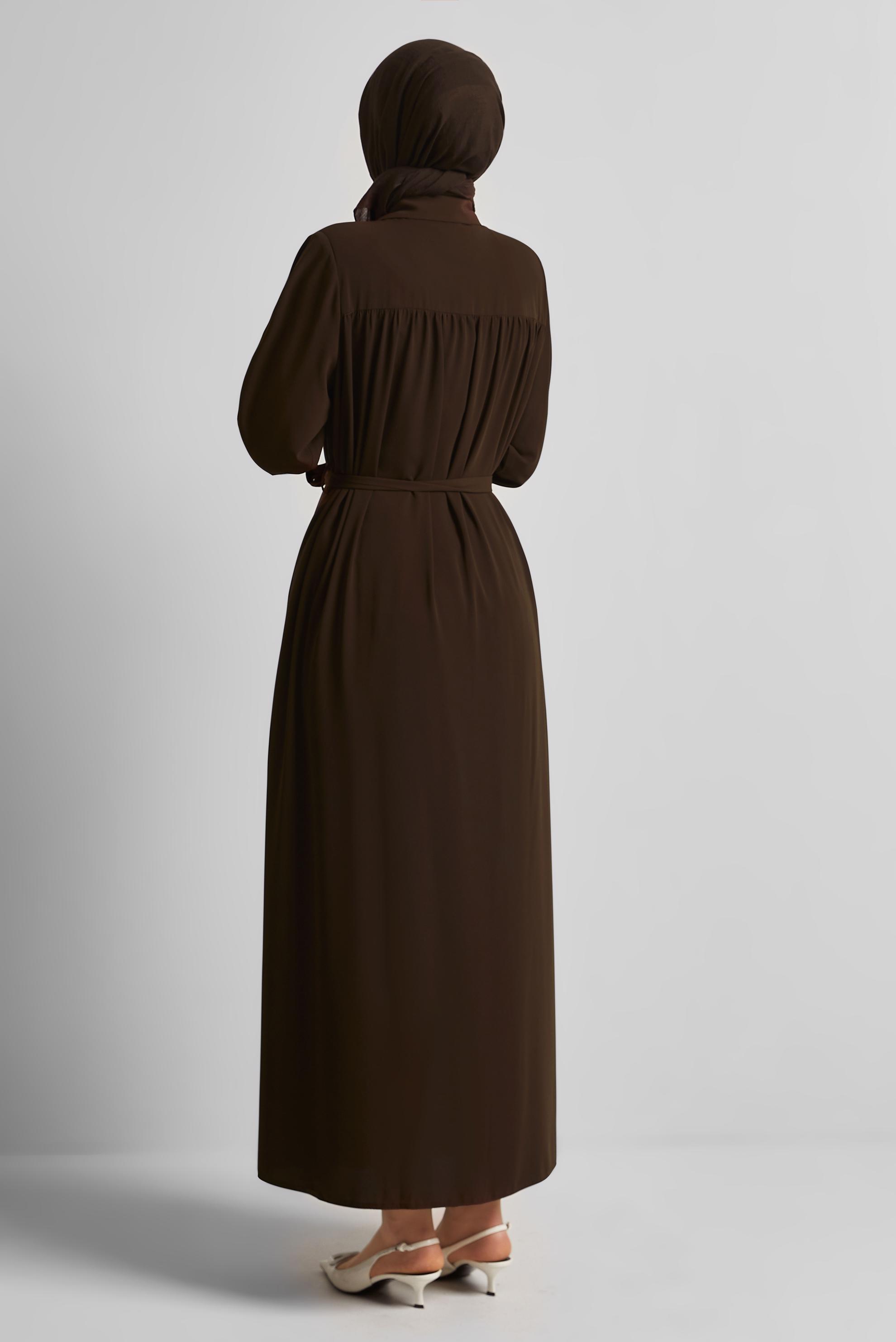 Vêtements hijab BRUN ABAYA CEINTURÉE 80128