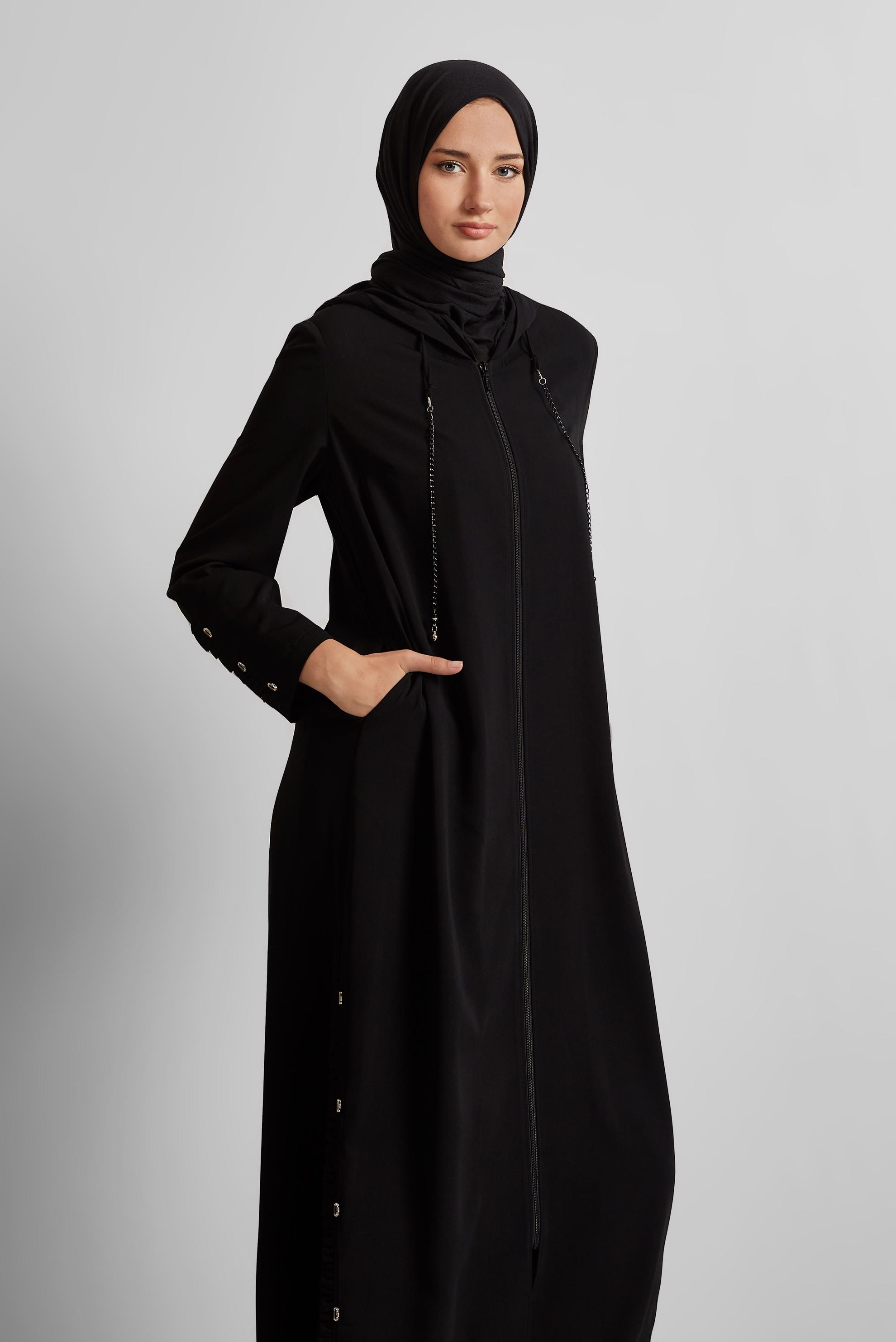 Vêtements hijab NOIR ABAYA À CAPUCHE 80129