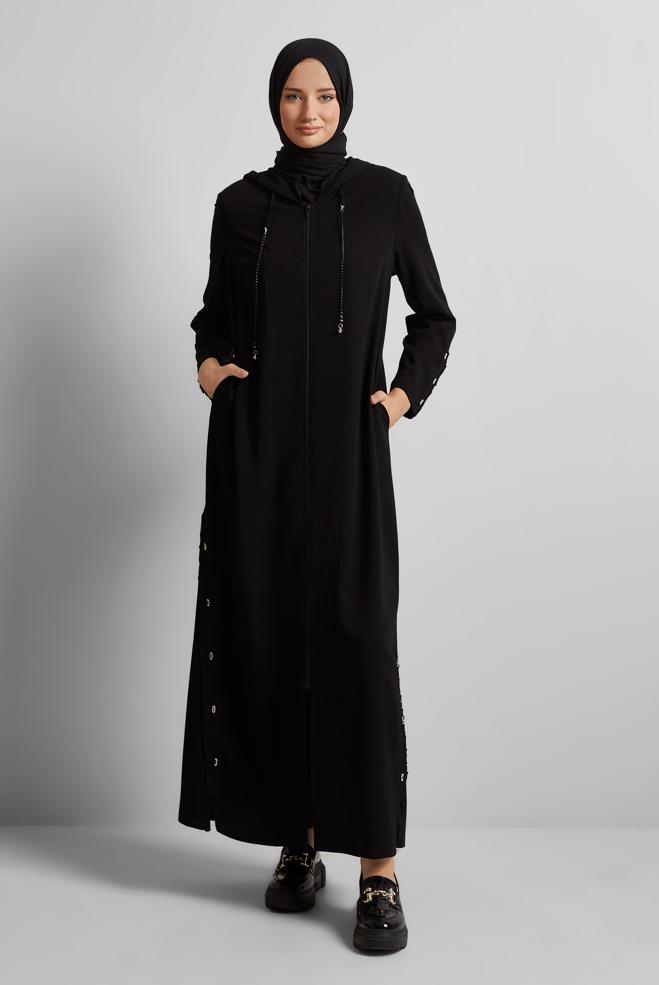 Vêtements hijab NOIR ABAYA À CAPUCHE 80129 - ALVİNA