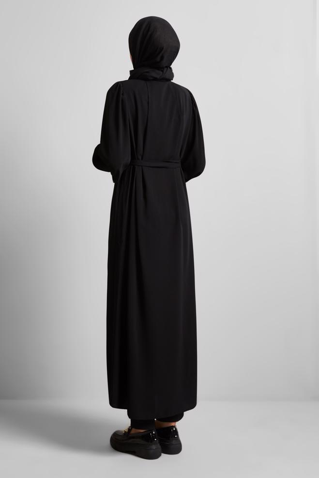 Vêtements hijab NOIR ABAYA CEINTURÉE 80130 - ALVİNA