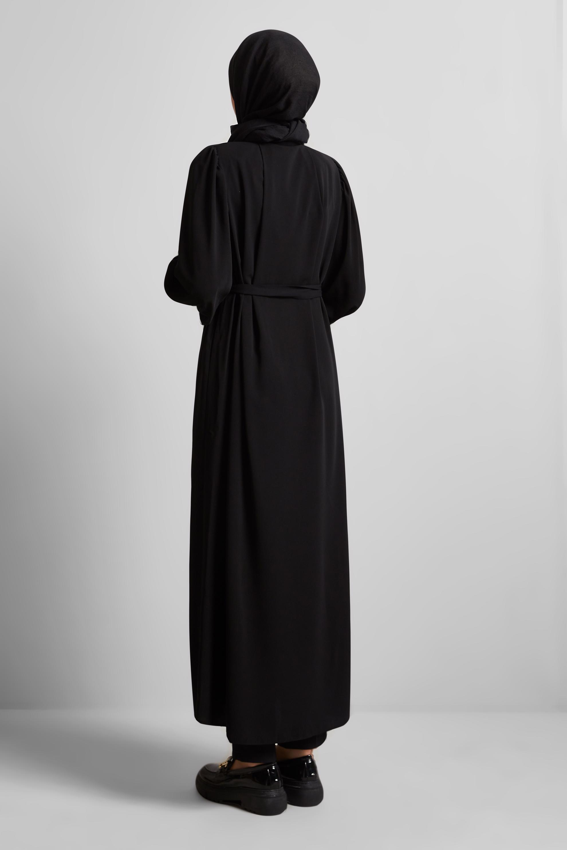 Vêtements hijab NOIR ABAYA CEINTURÉE 80130