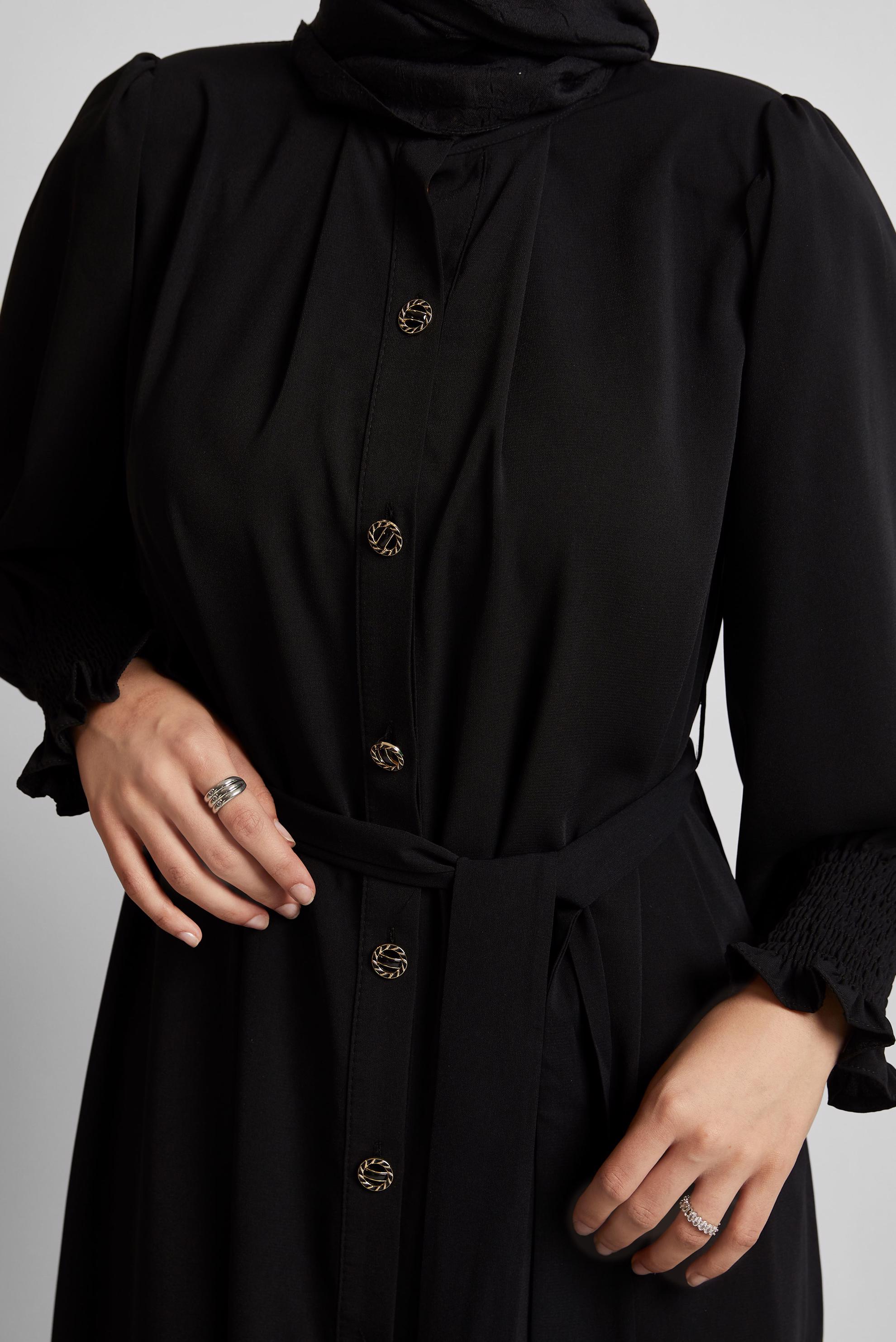 Vêtements hijab NOIR ABAYA CEINTURÉE 80130