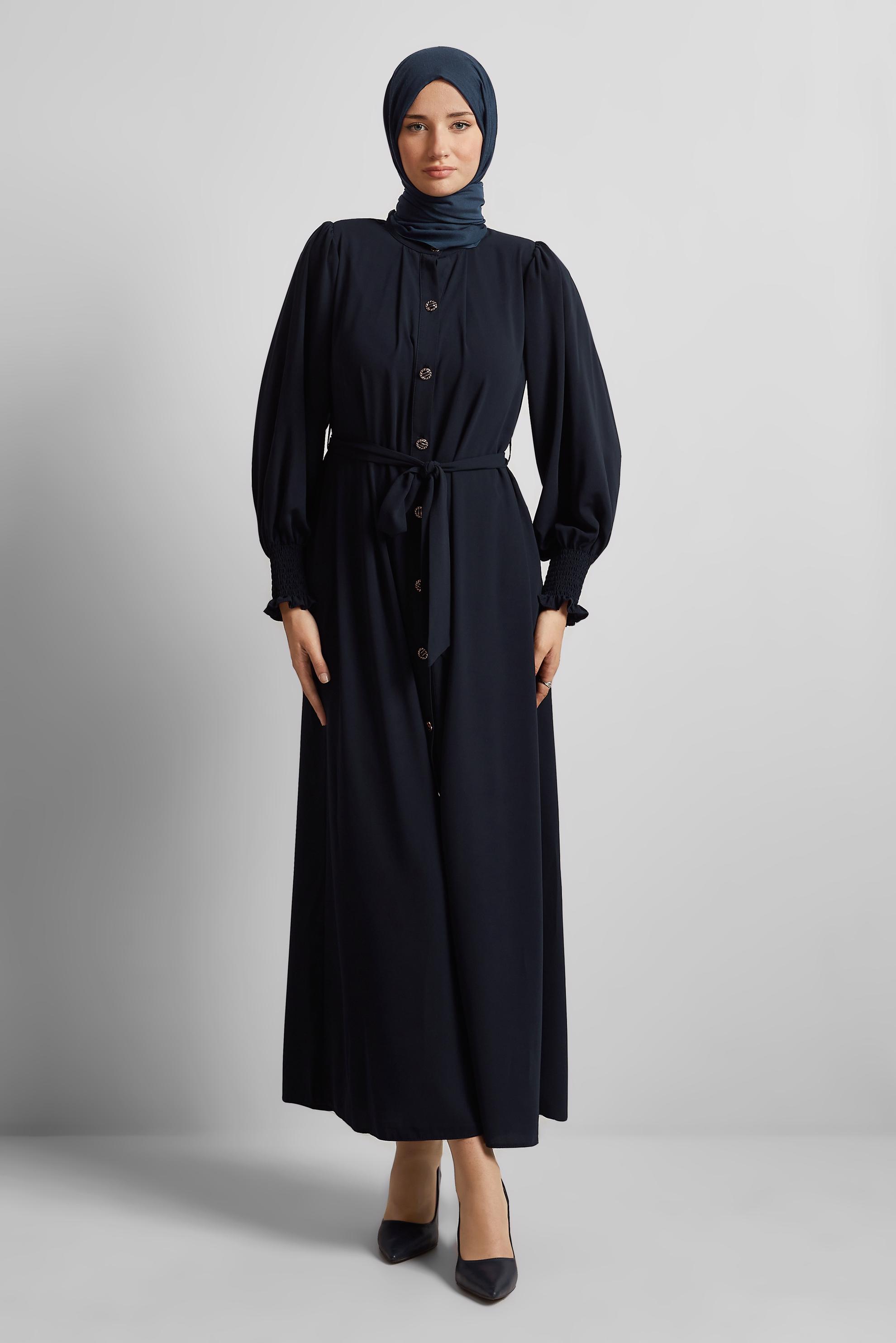 Vêtements hijab BLEU MARINE ABAYA CEINTURÉE 80130